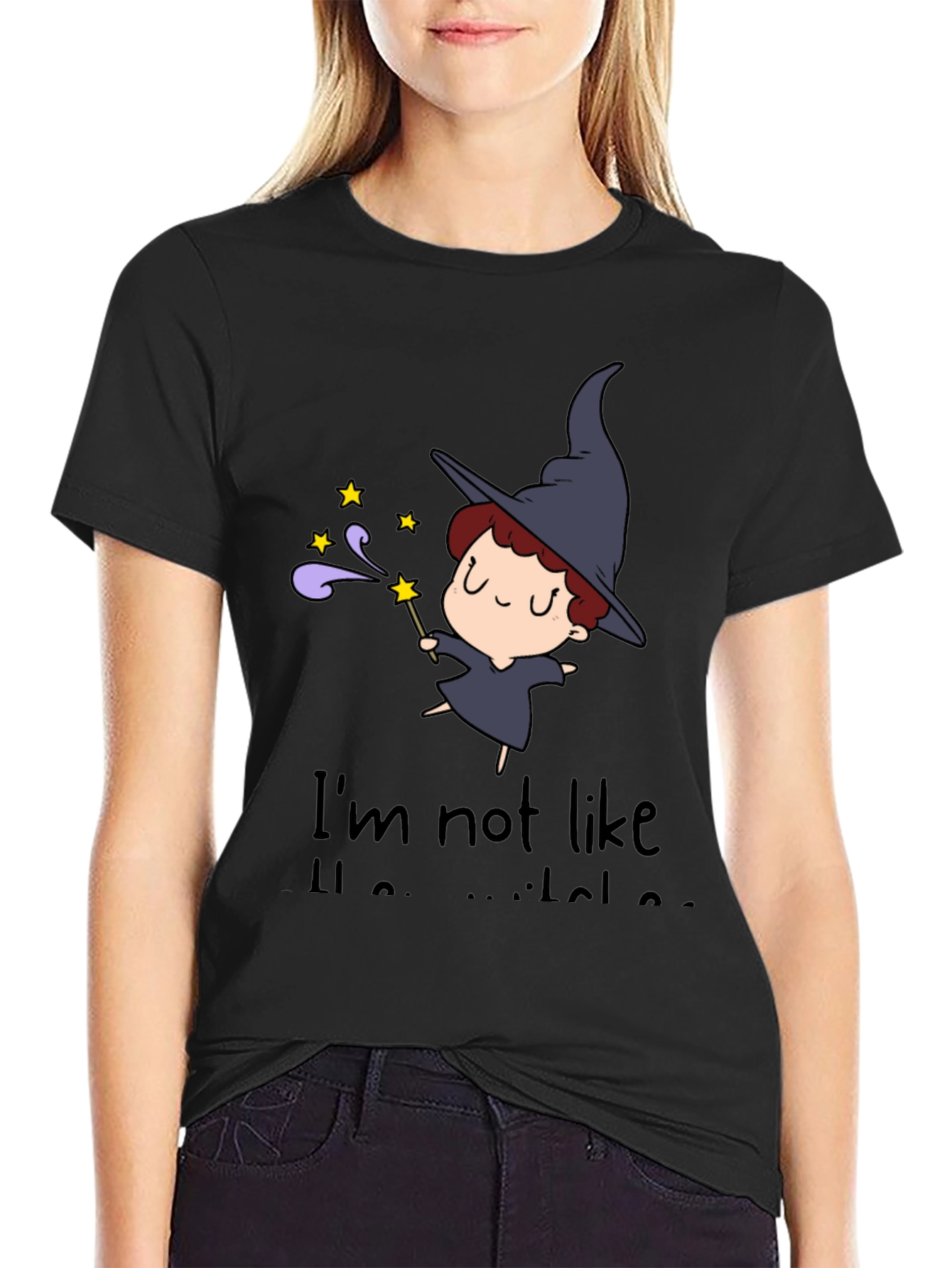 Black Cute Witch Graphic Tee - Not Like Other Witches Shirt view 2
