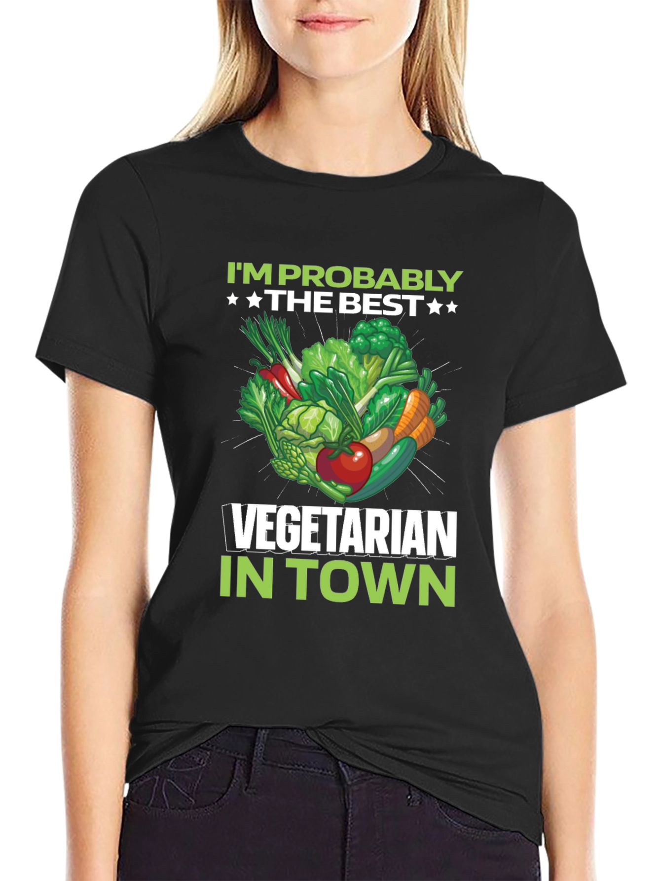 Black Best Vegetarian in Town T-Shirt view 2