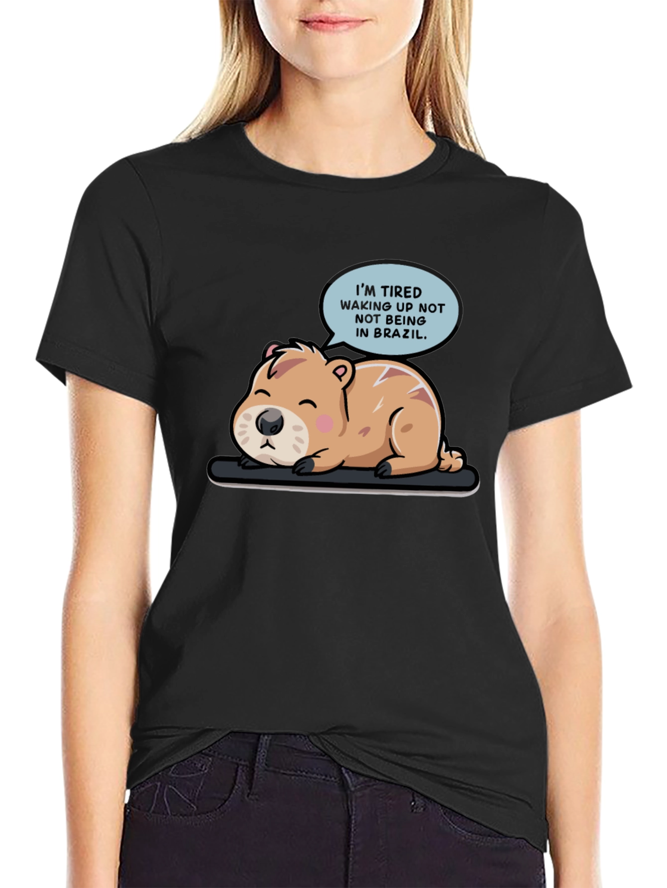 Black Tired Capybara Brazil T-Shirt view 2