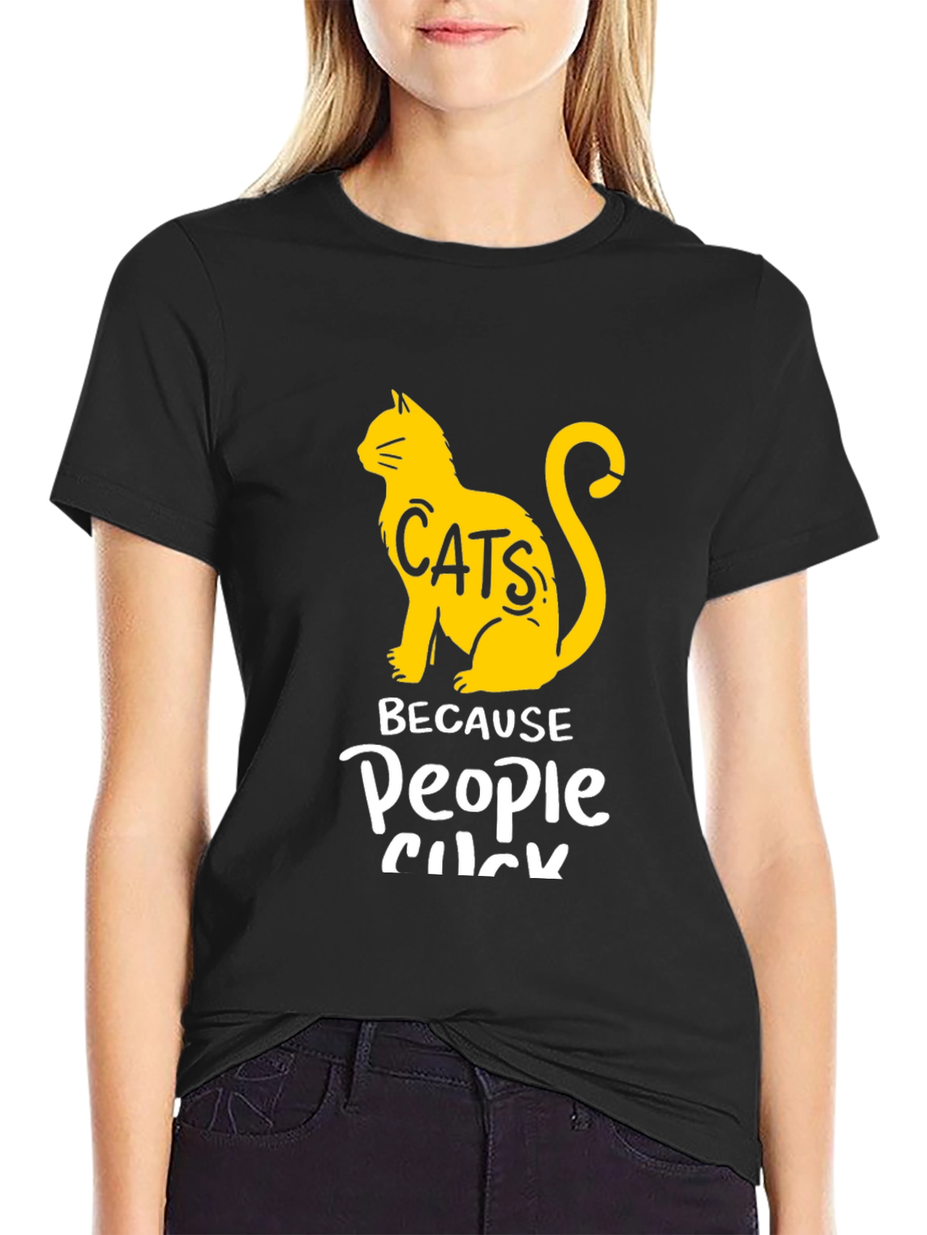 Black Cats Because People Suck Graphic T-Shirt view 2