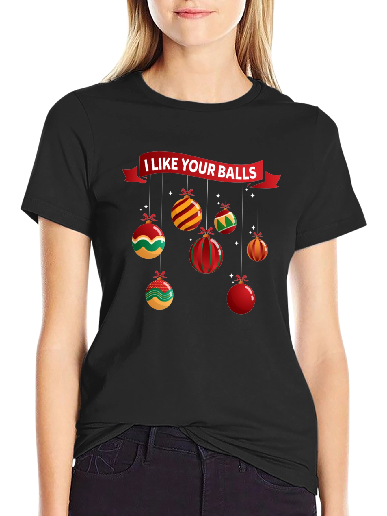 Black I Like Your Balls Christmas T-Shirt view 2