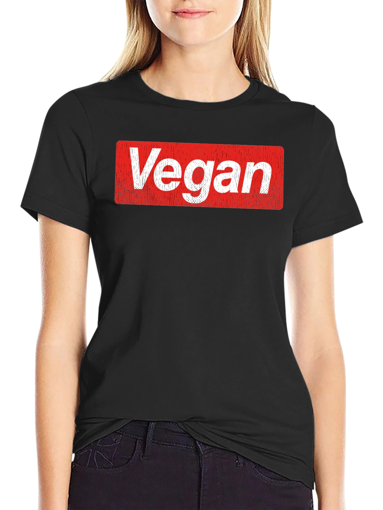 Black Vegan Logo T-Shirt - Soft Cotton Blend Casual Tee view 2
