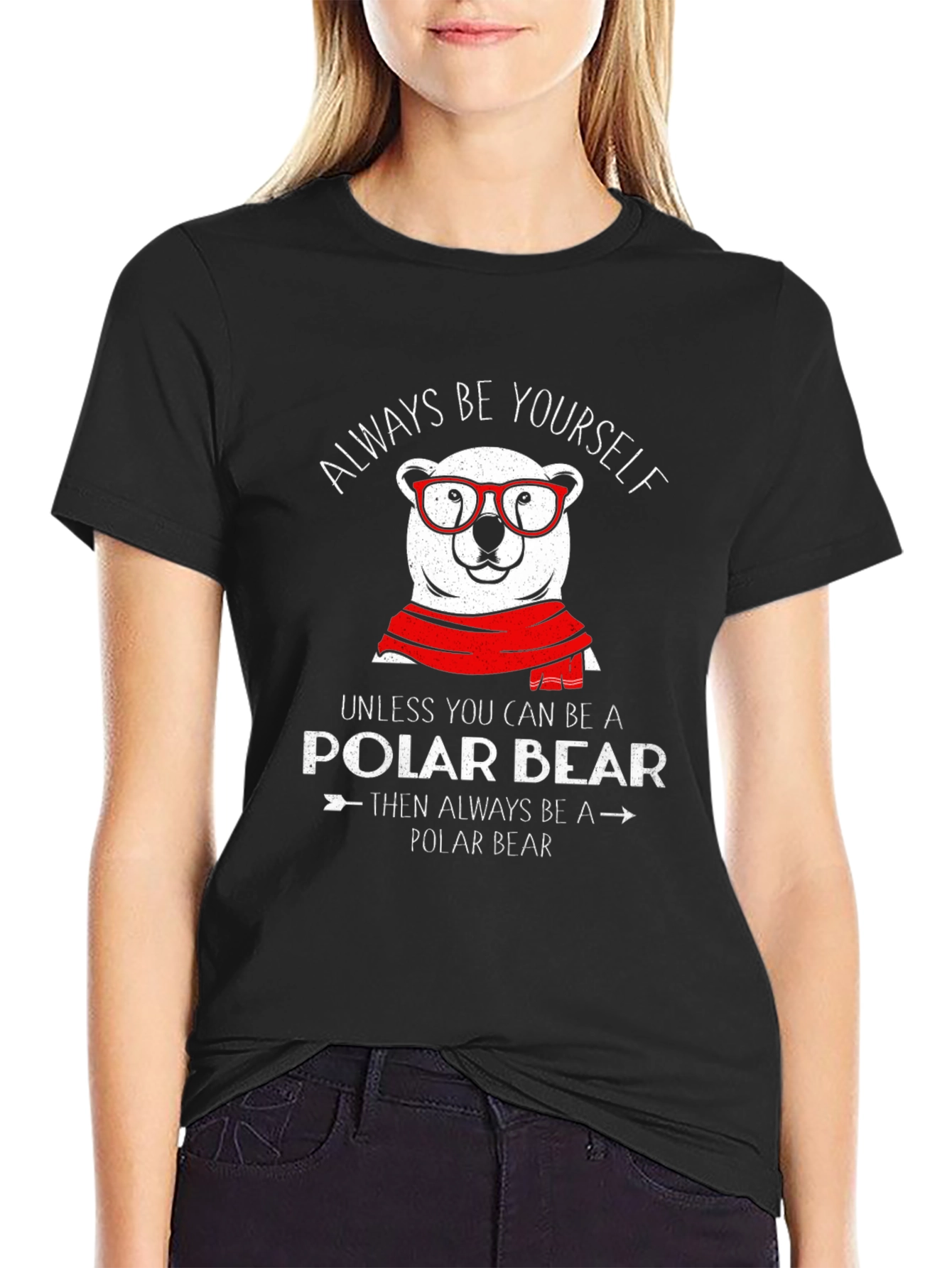 Black Always Be Yourself Polar Bear Graphic T-Shirt view 2