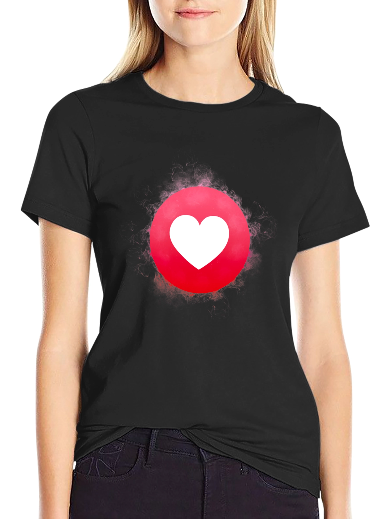 Black Heart Circle Graphic Tee - Modern Design, Soft Cotton Blend view 2