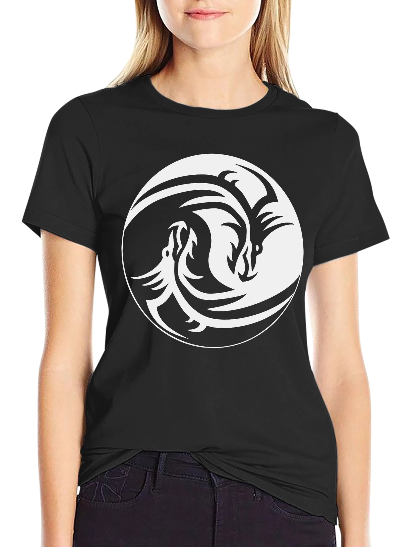 Black Yin Yang Dragon Graphic Tee view 2