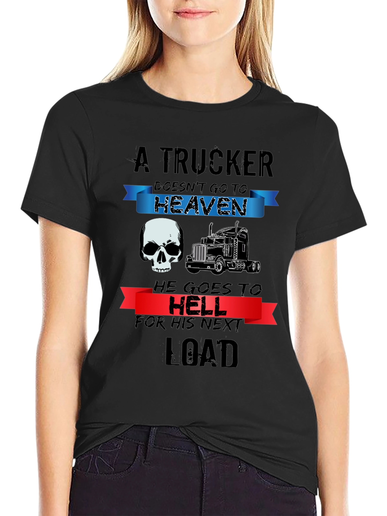 Black Trucker T-Shirt: Heaven or Hell Graphic Tee view 2