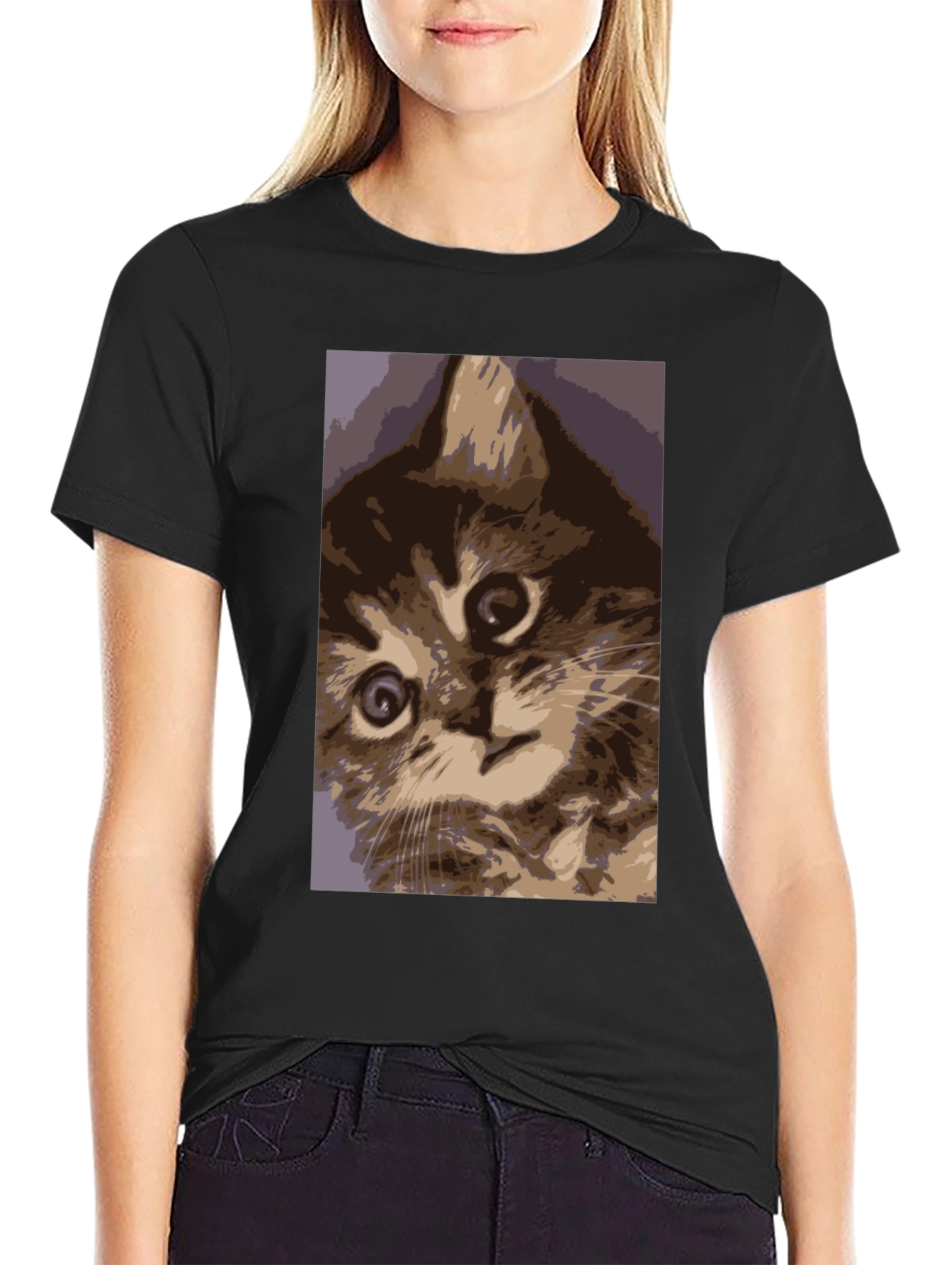 Black Curious Kitten Graphic Tee - Soft Cotton Comfort view 2