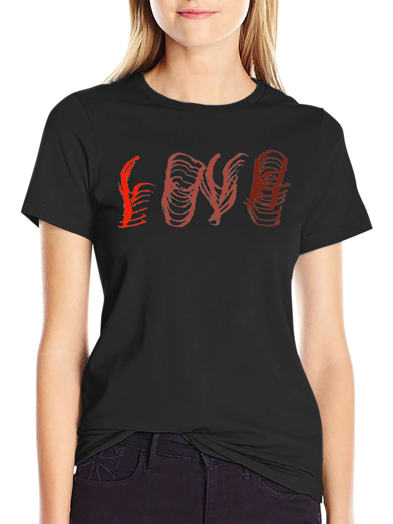 Black Abstract 'Love' Graphic Black T-Shirt view 2