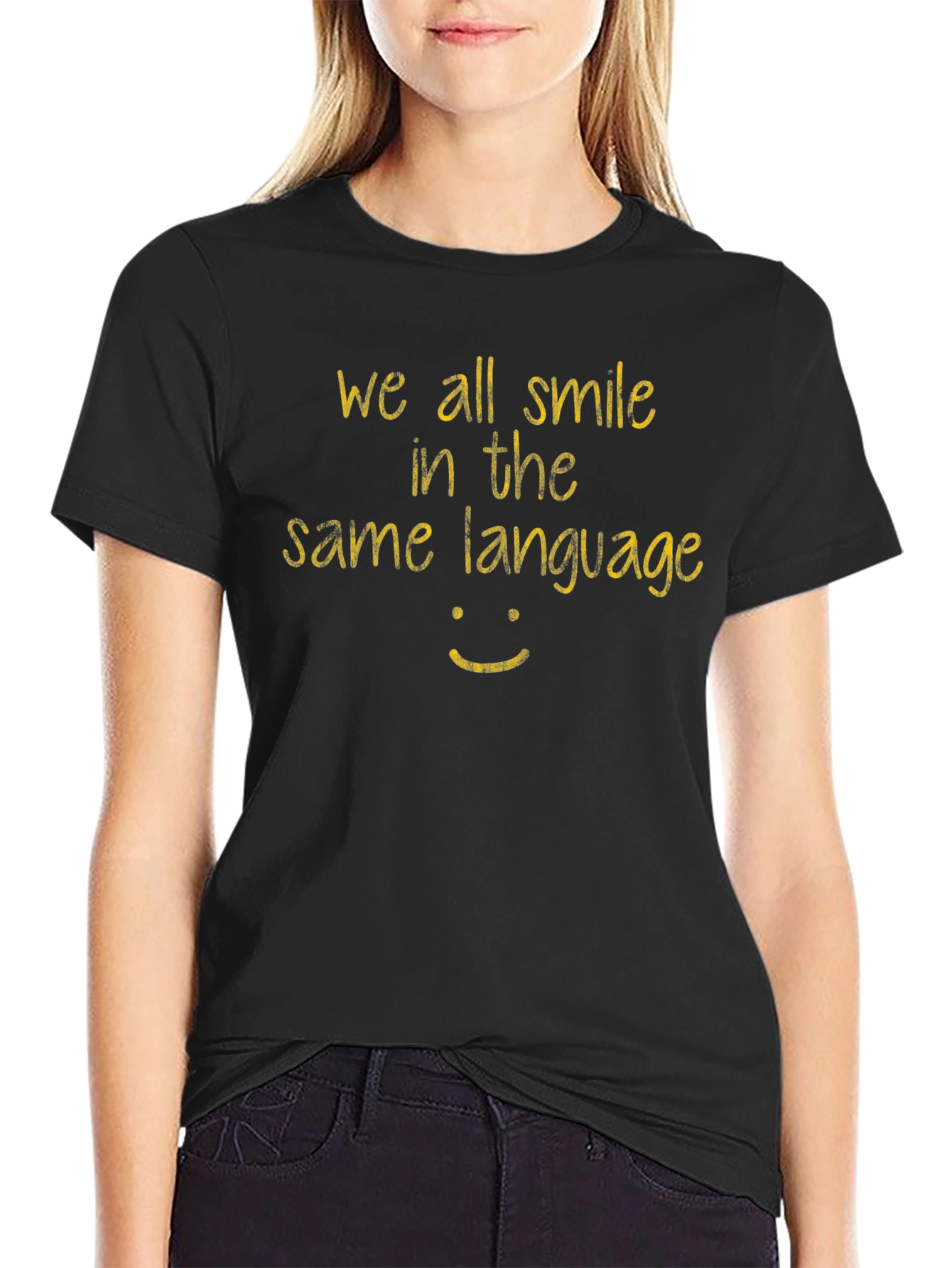 Black We All Smile T-Shirt - Black Casual Tee view 2