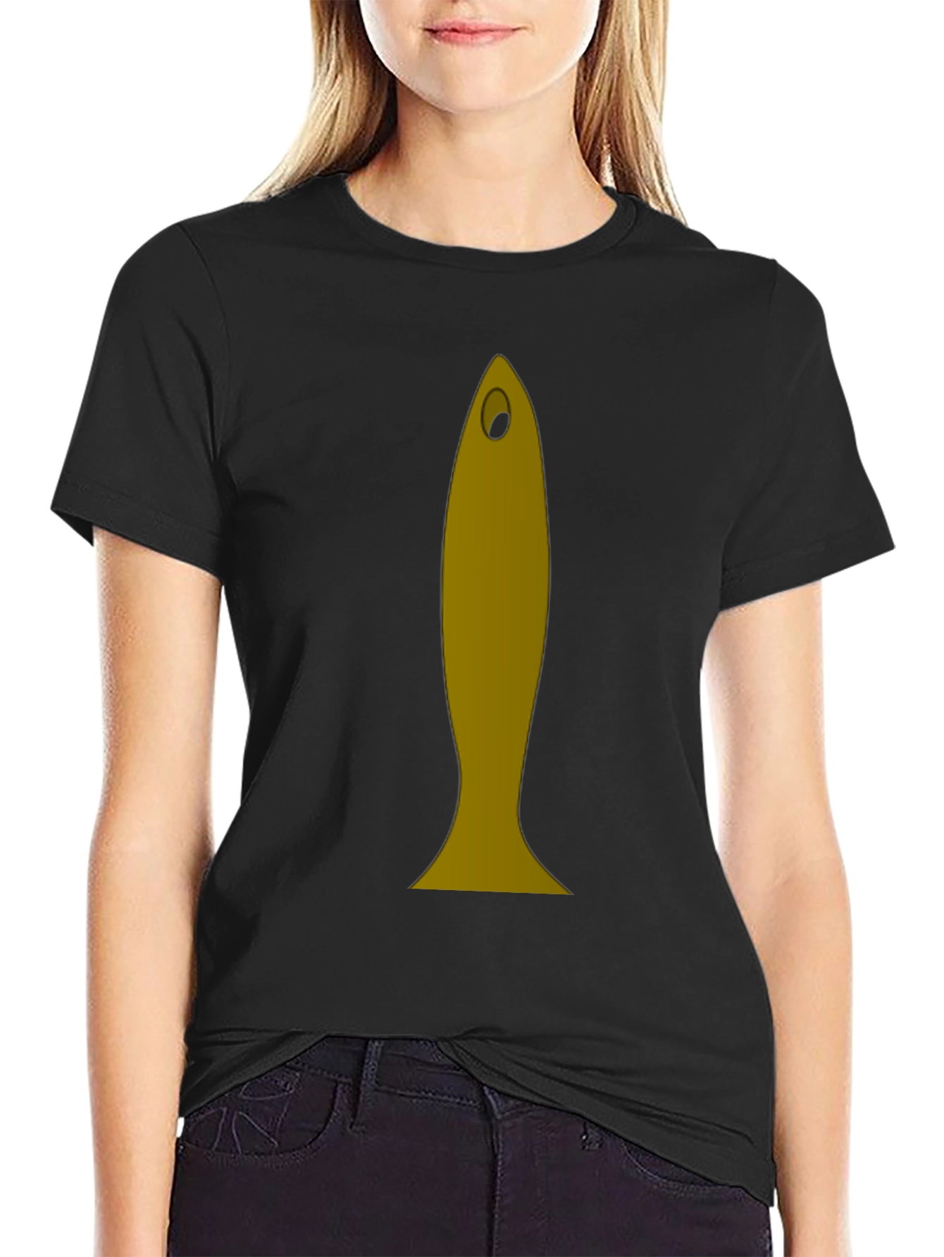 Black Funny Fish Graphic Tee - Black Cotton T-Shirt view 2