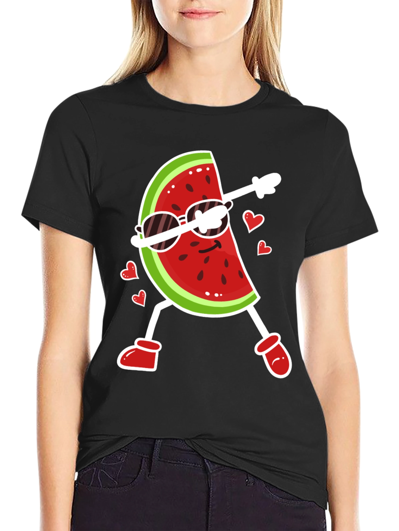 Black Funny Watermelon Dab Dance Graphic T-Shirt view 2