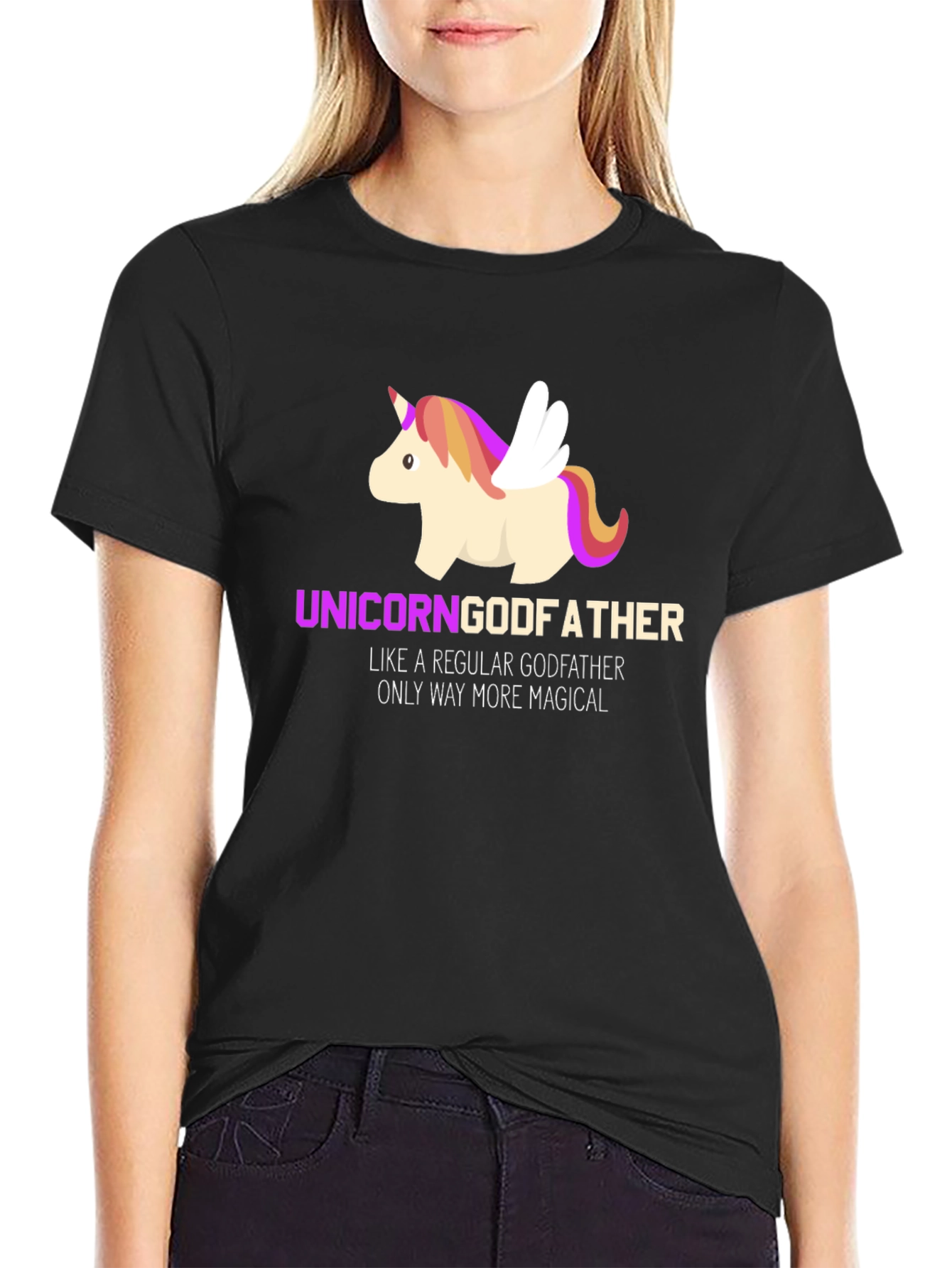 Black Unicorn Godfather T-Shirt - Magical Father's Day Gift view 2