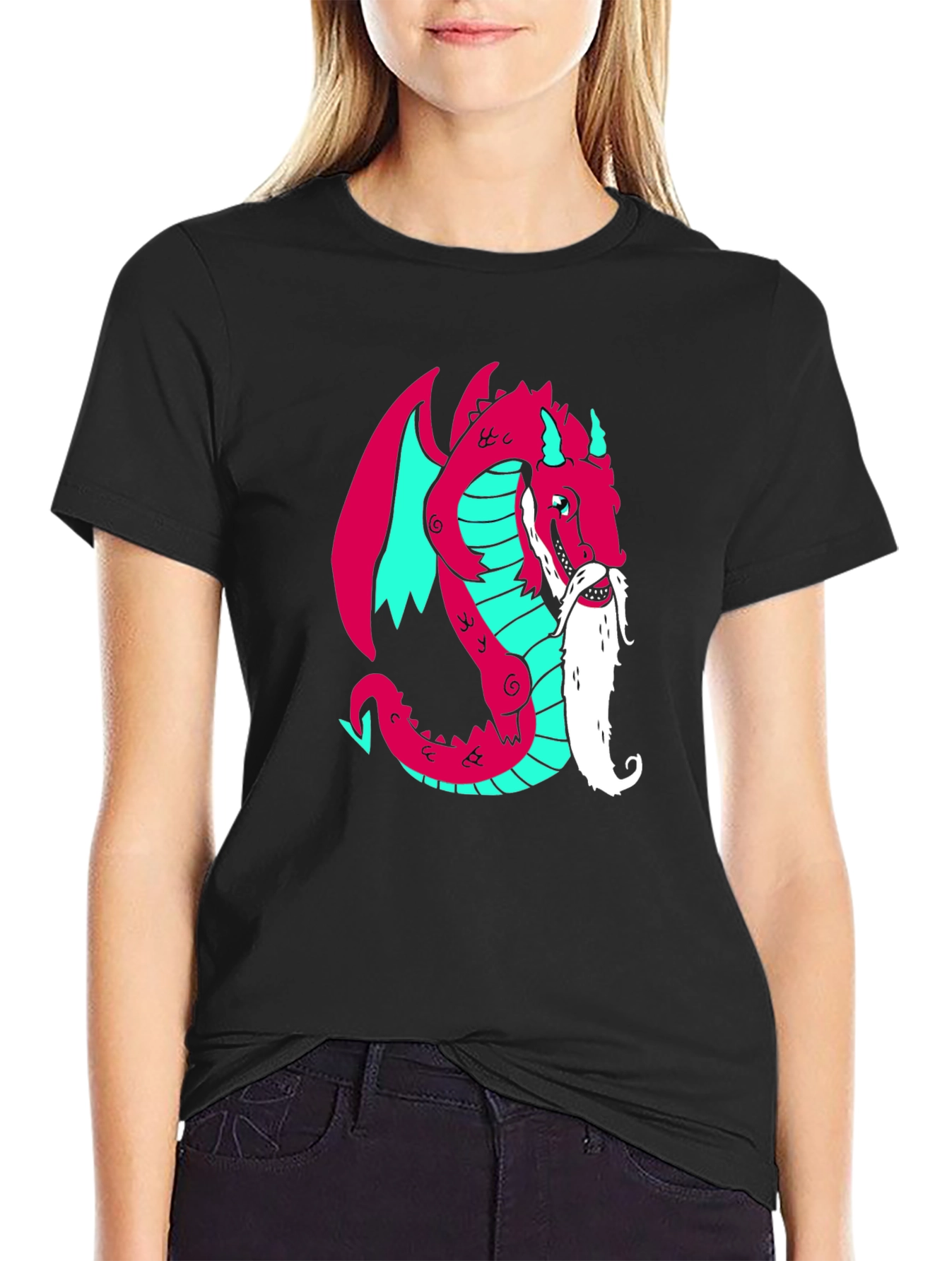 Black Cool Dragon Graphic Tee - Black Cotton Blend view 2