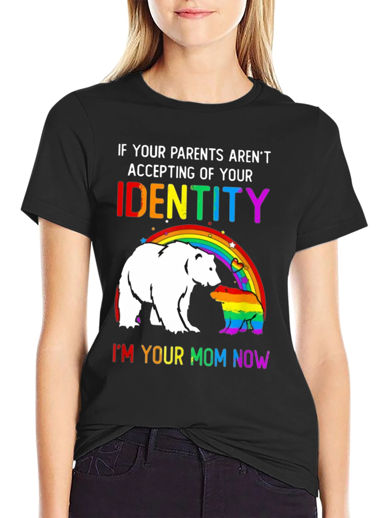 Black LGBT Pride Bear Tee - Your Mom Now! view 2