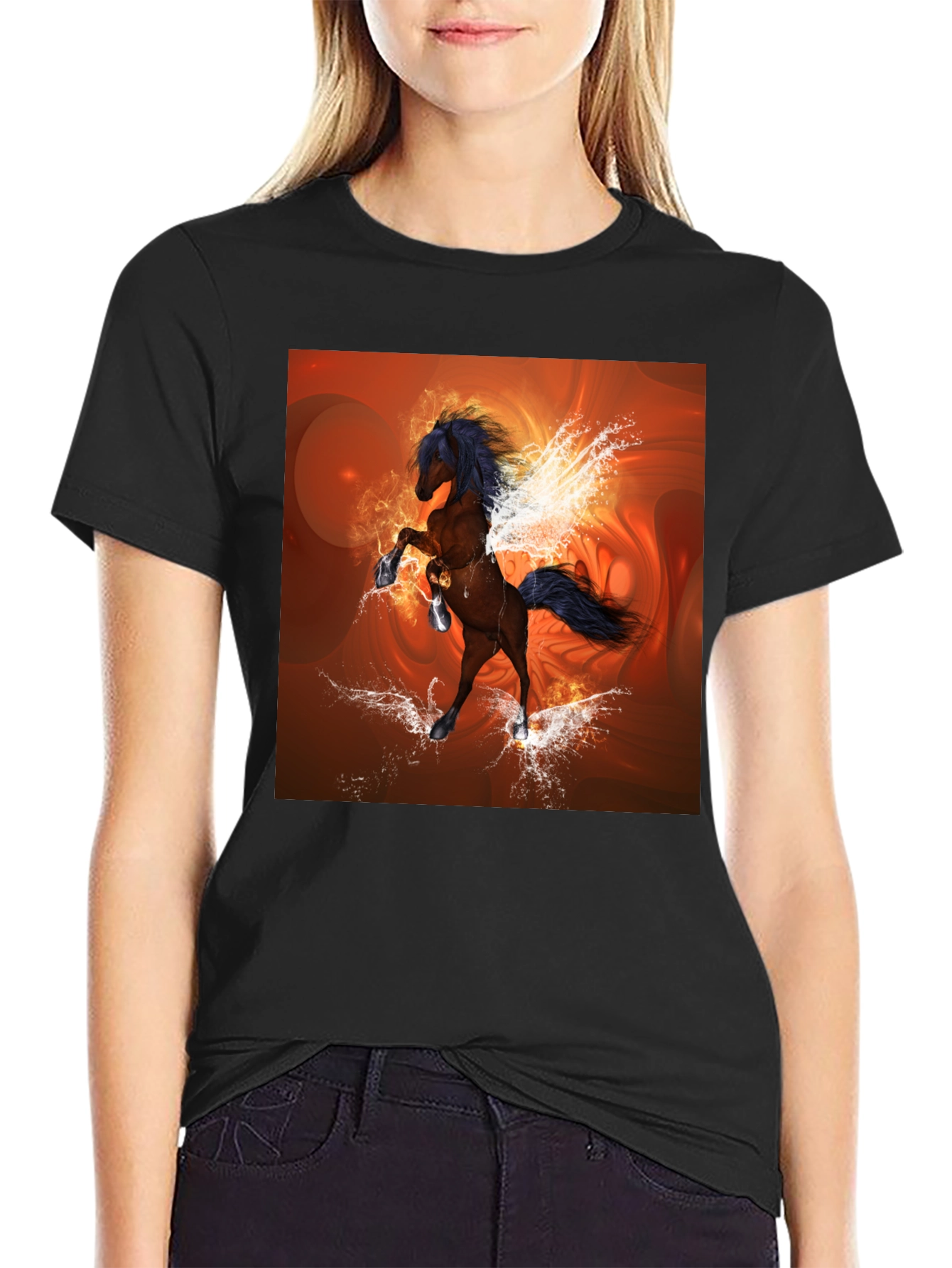 Black Fantasy Horse Graphic Black T-Shirt view 2