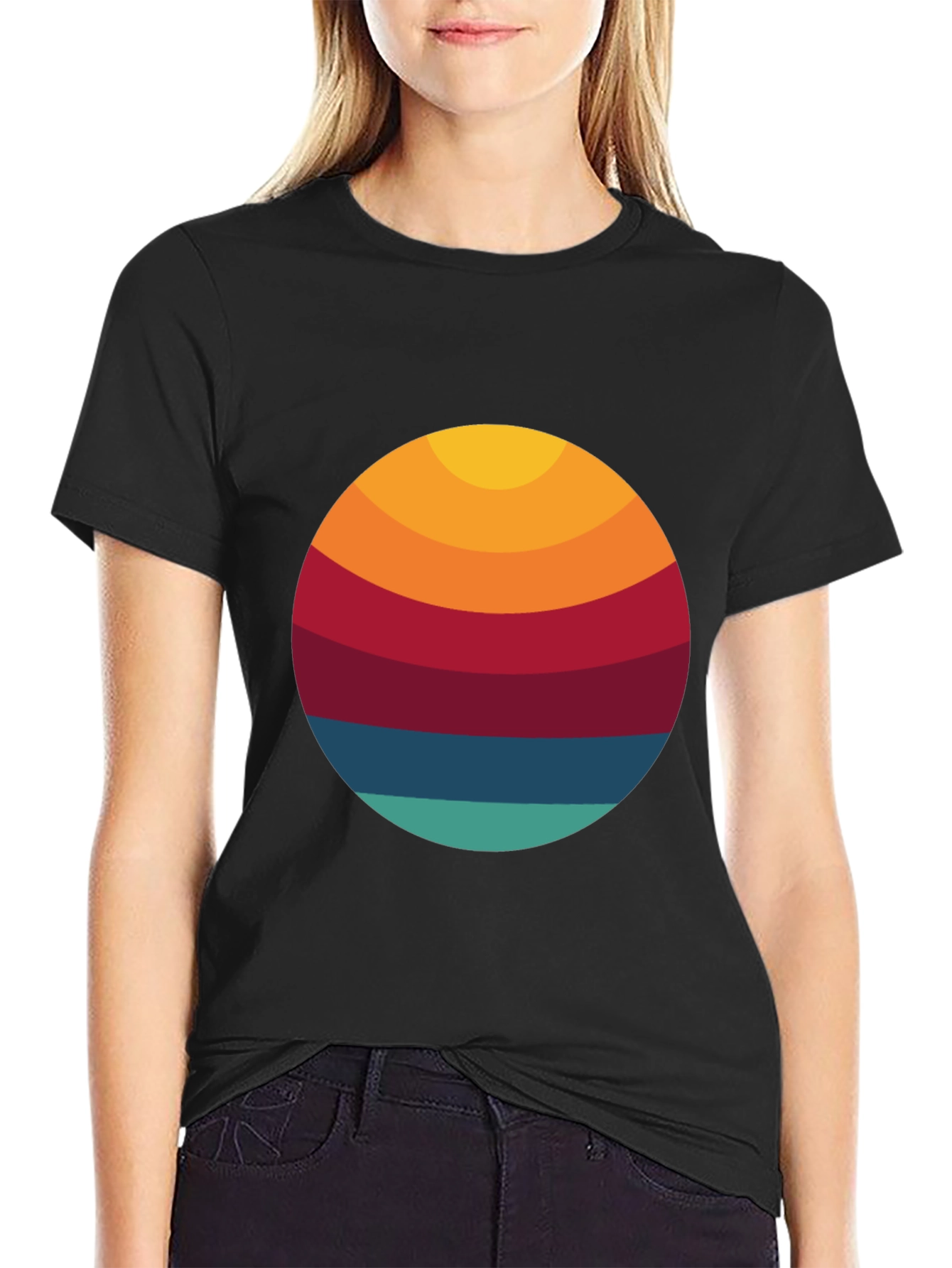 Black Retro Sunset Graphic T-Shirt - Vintage Style Tee view 2