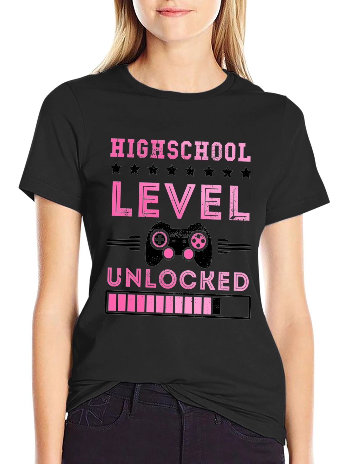 Black Highschool Level Unlocked Gamer T-Shirt view 2