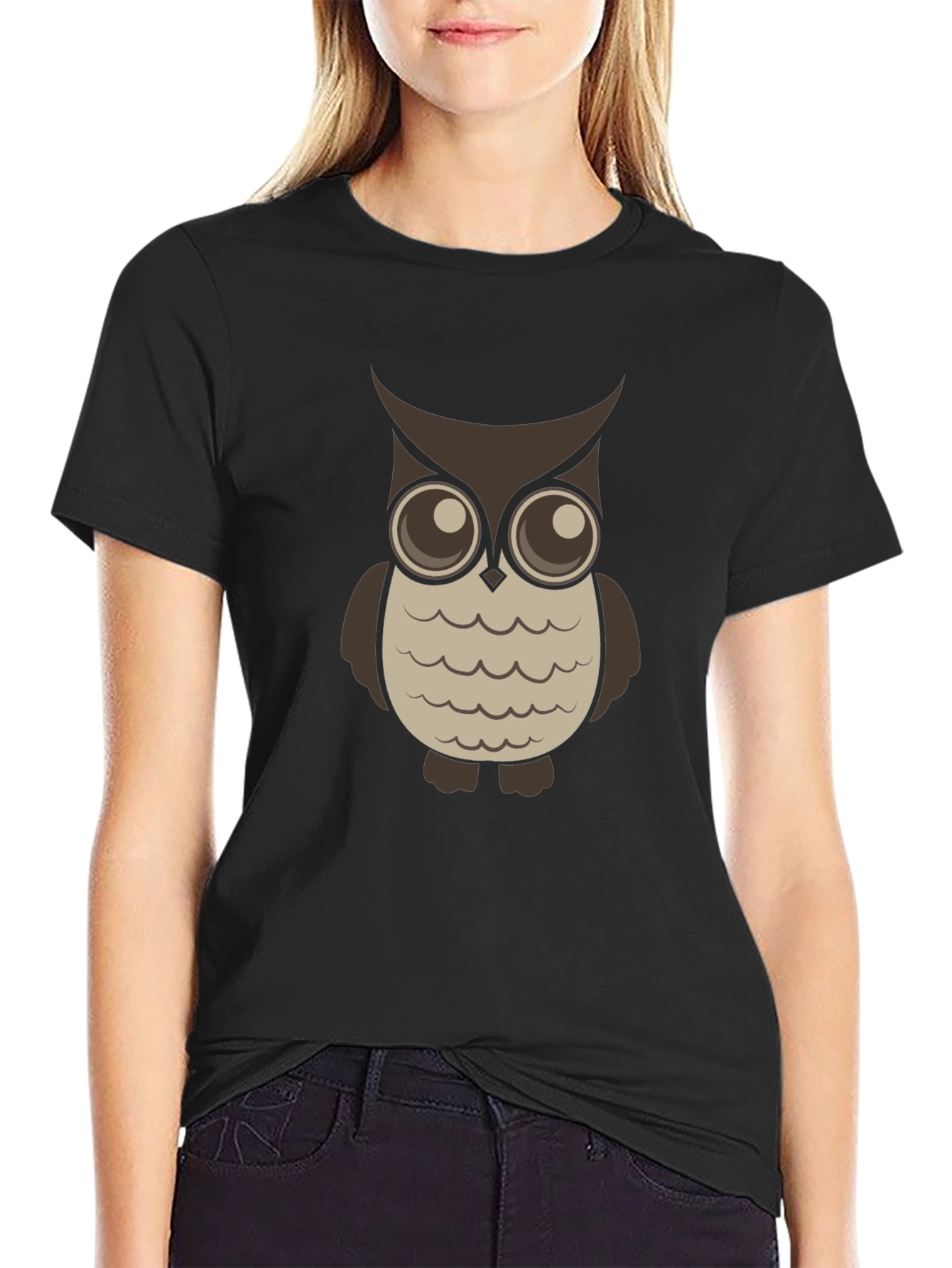 Black Owl Graphic Tee - Black Cotton Blend T-Shirt view 2