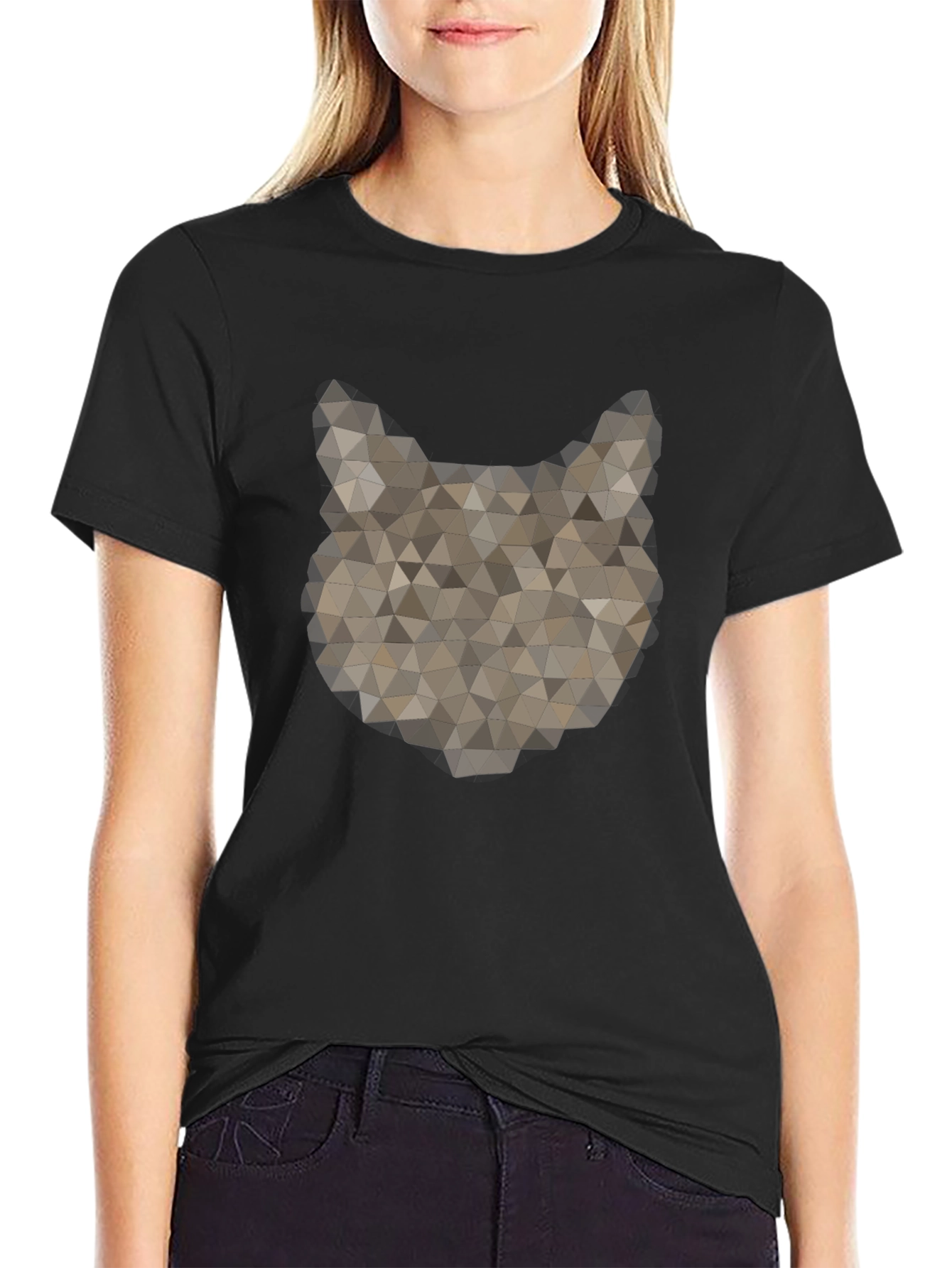 Black Geometric Wolf Graphic Tee - Stylish Men's Black T-Shirt view 2
