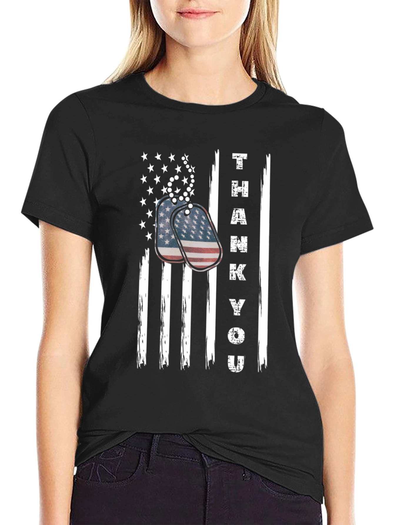 Black Thank You Patriotic T-Shirt view 2