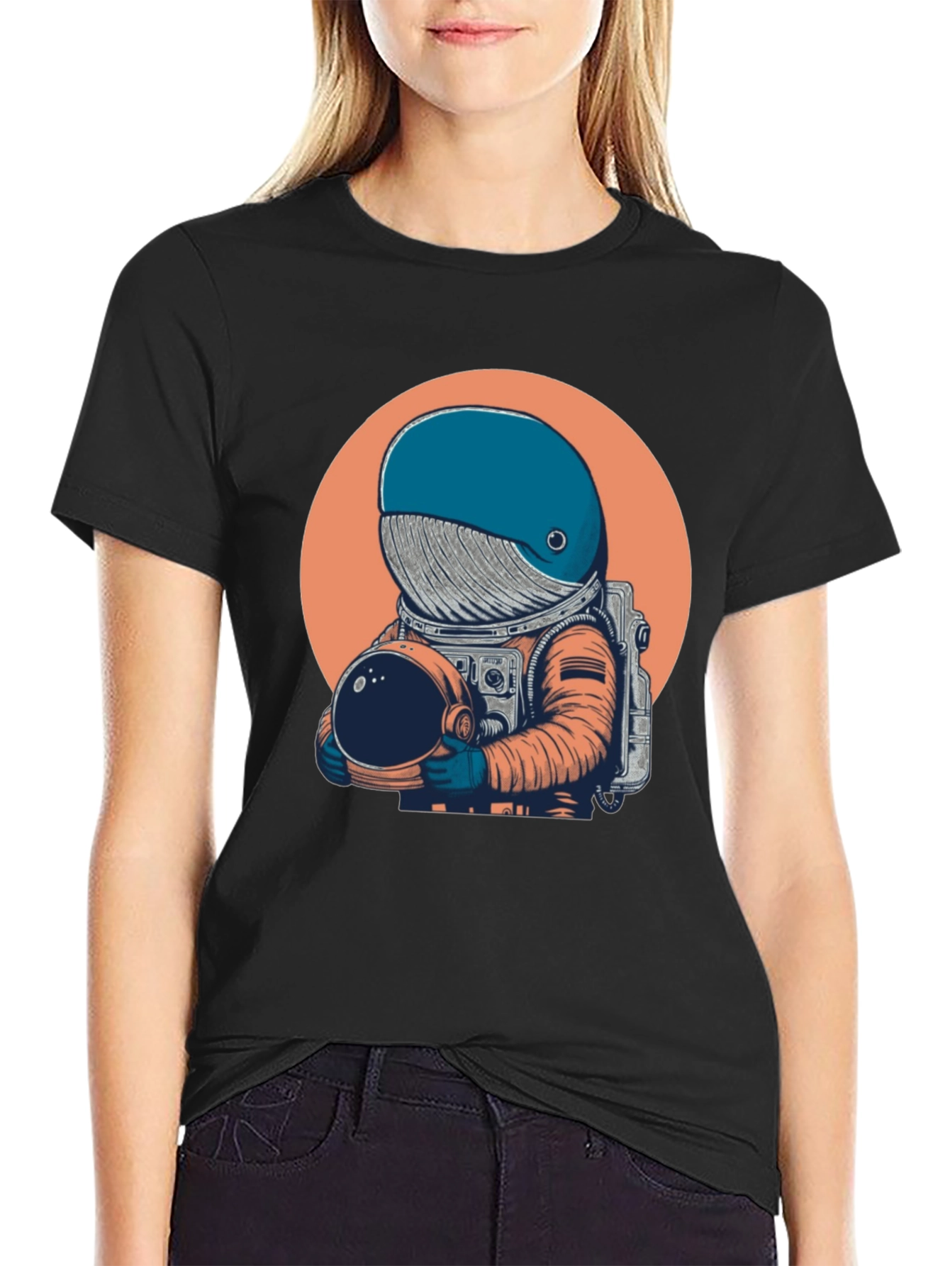 Black Astronaut Whale Graphic Tee - Unique Space Design T-Shirt view 2