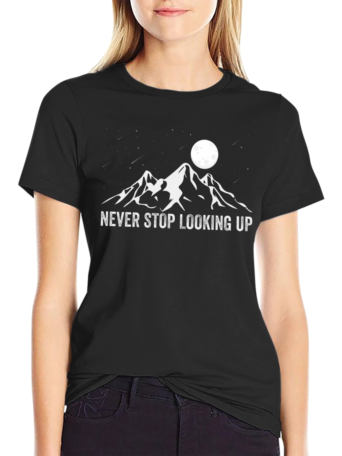Black Never Stop Looking Up Black T-Shirt view 2