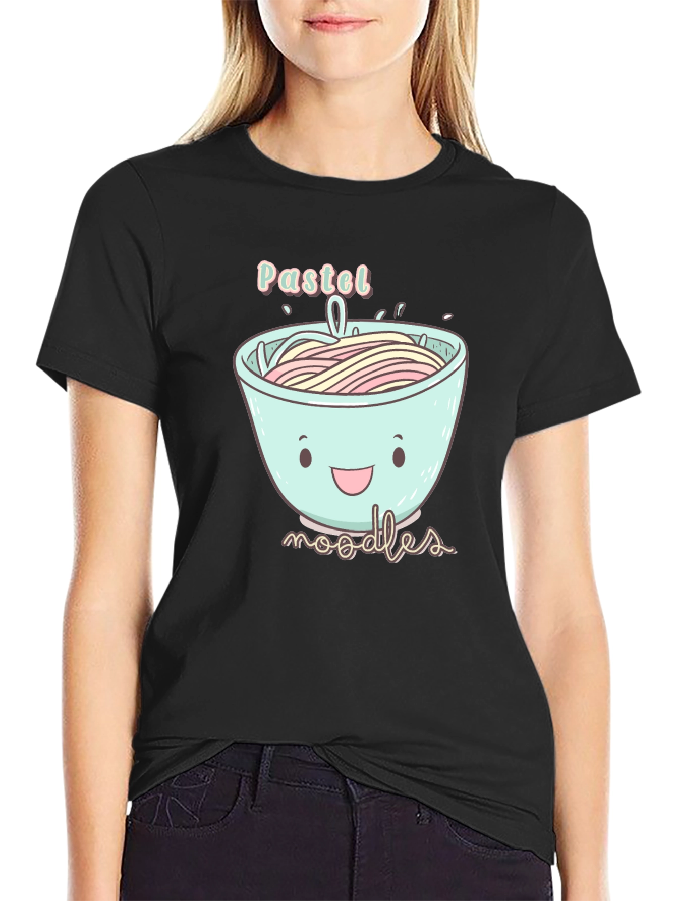 Black Pastel Noodles Graphic T-Shirt - Cute Kawaii Design view 2