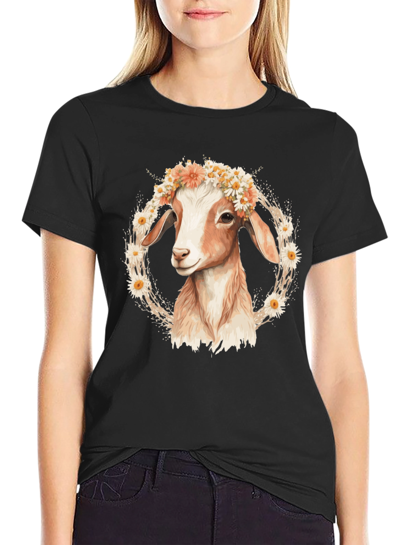 Black Goat with Flower Crown T-Shirt view 2