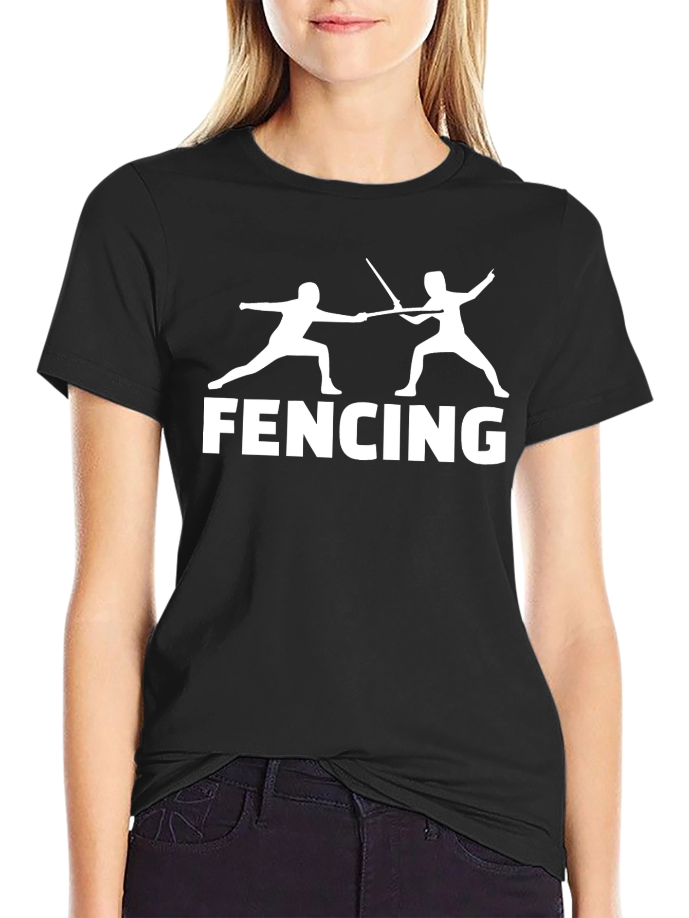 Black Fencing T-Shirt - Black Cotton Tee for Fencing Fans view 2