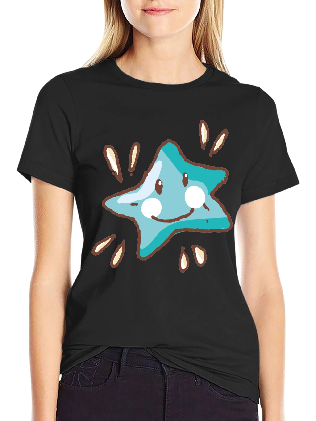 Black Star Character Black Cotton T-Shirt view 2
