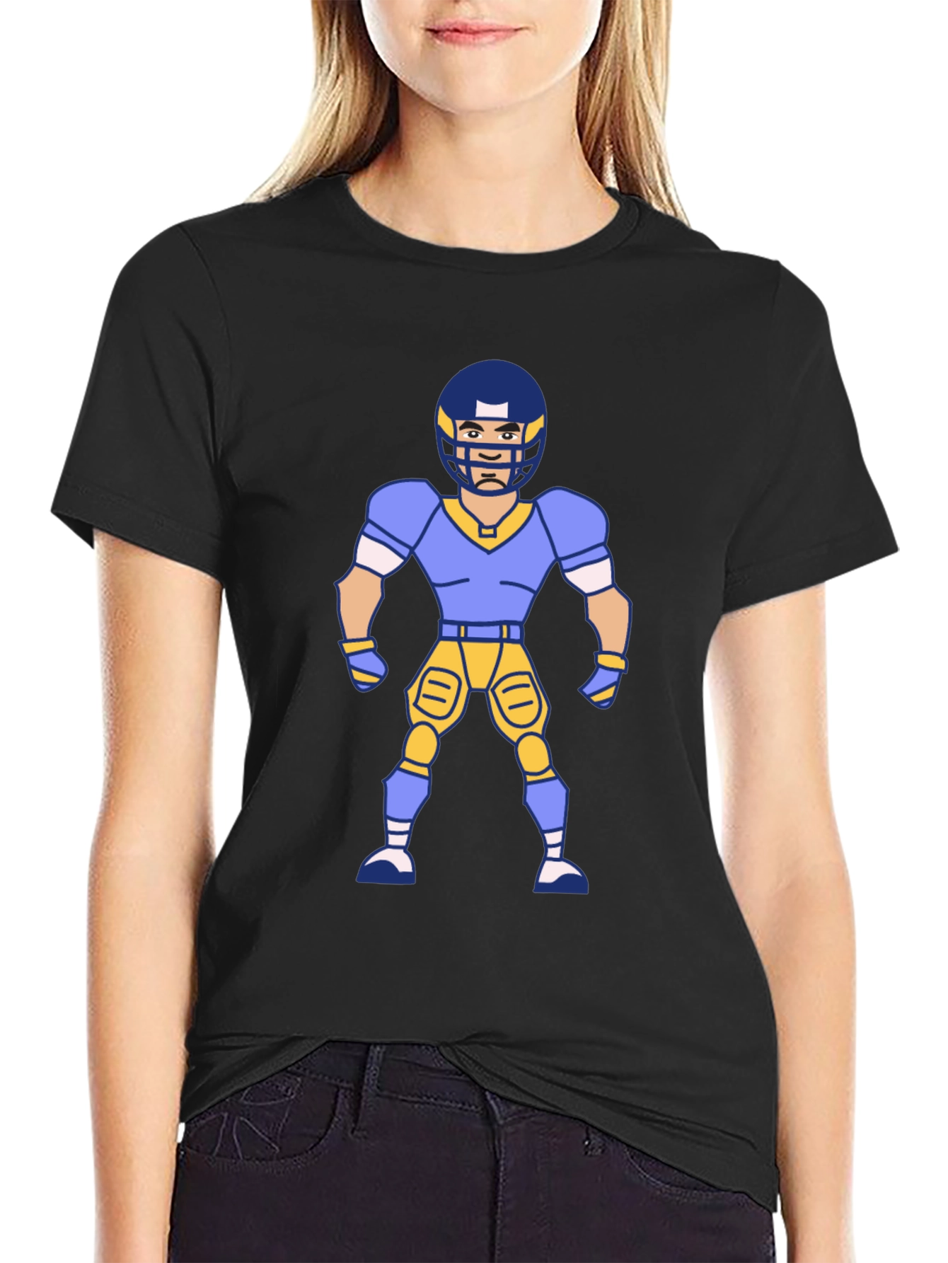 Black Cartoon Football Player Graphic T-Shirt view 2
