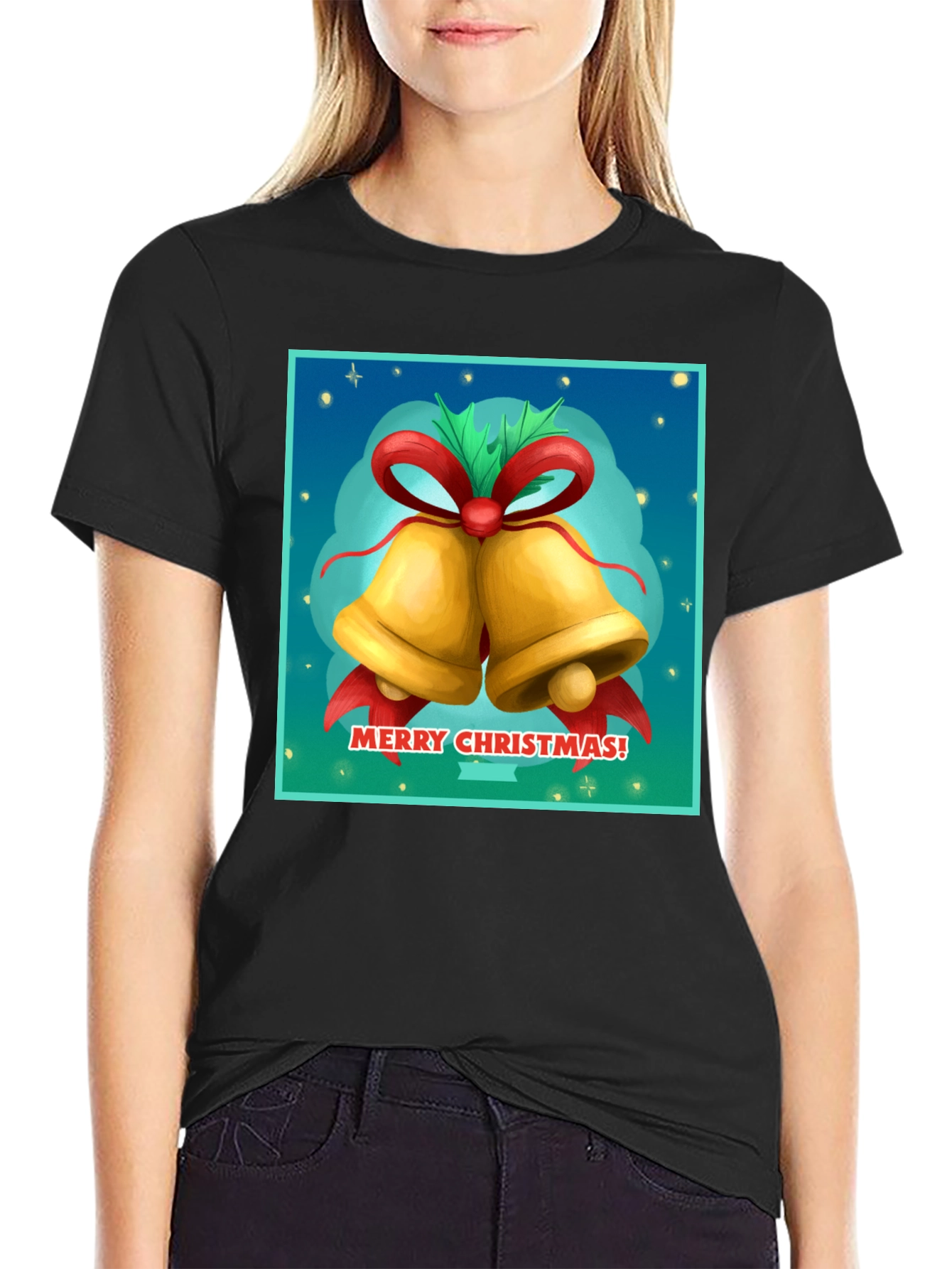 Black Merry Christmas Bells Graphic Tee view 2