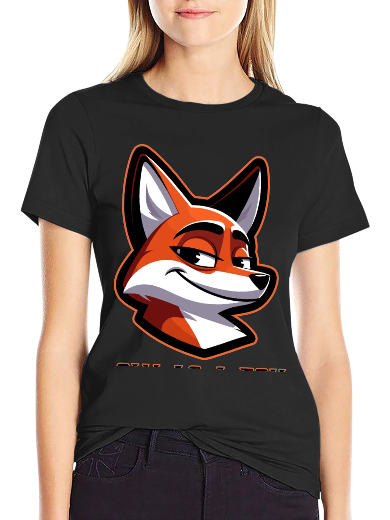 Black Cool Fox Graphic Tee - Black Cotton Blend view 2