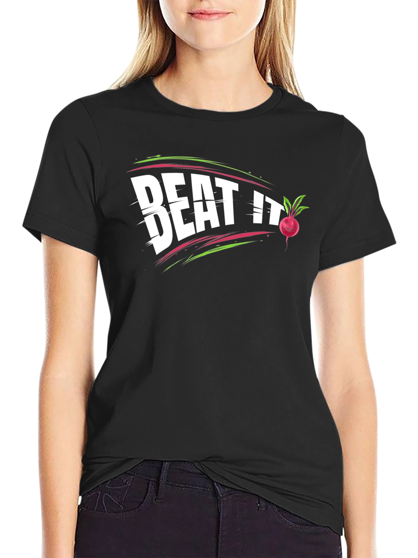 Black Beat It Beet Pun T-Shirt - Funny Vegetable Tee view 2
