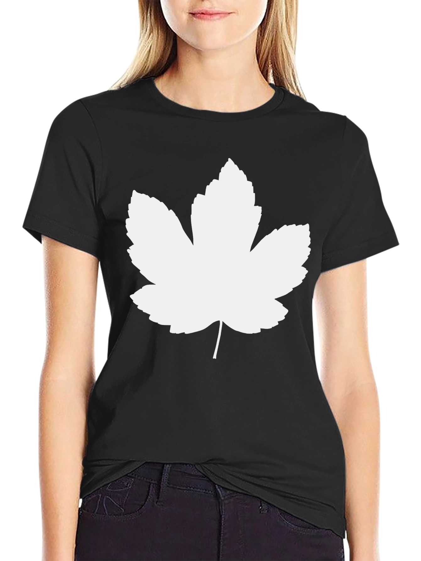 Black Leaf Graphic Tee - Black Casual T-Shirt view 2