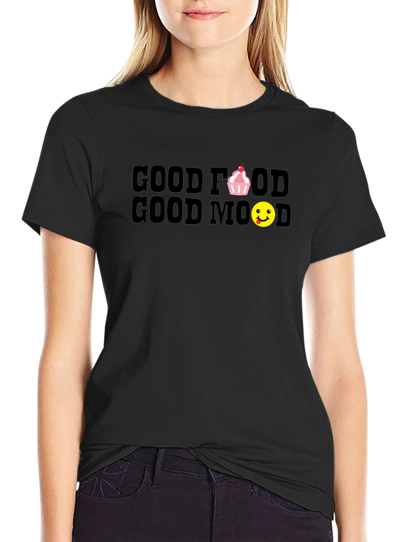 Black Good Food Good Mood Black T-Shirt view 2