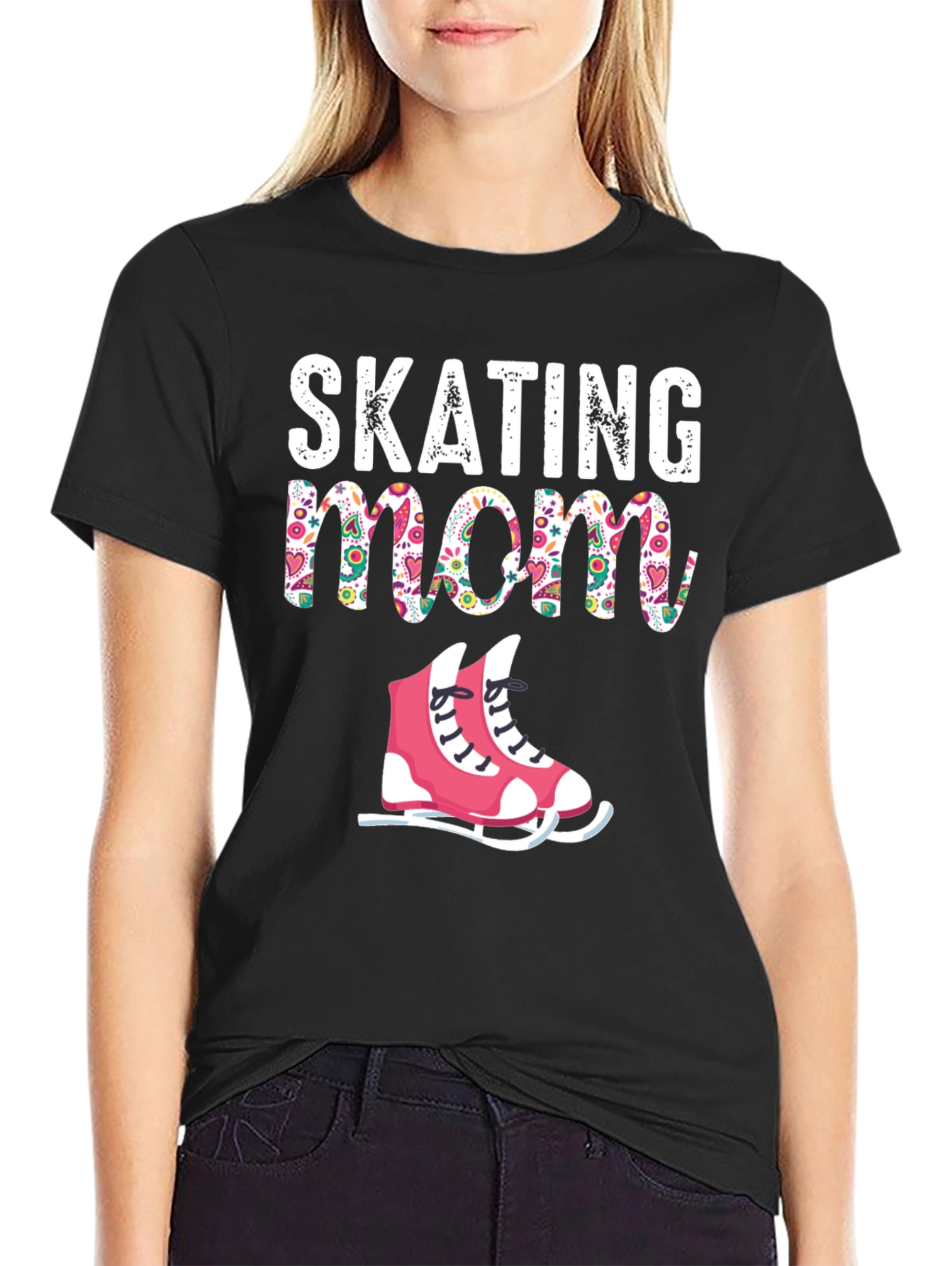Black Skating Mom T-Shirt, Novelty Graphic Tee view 2