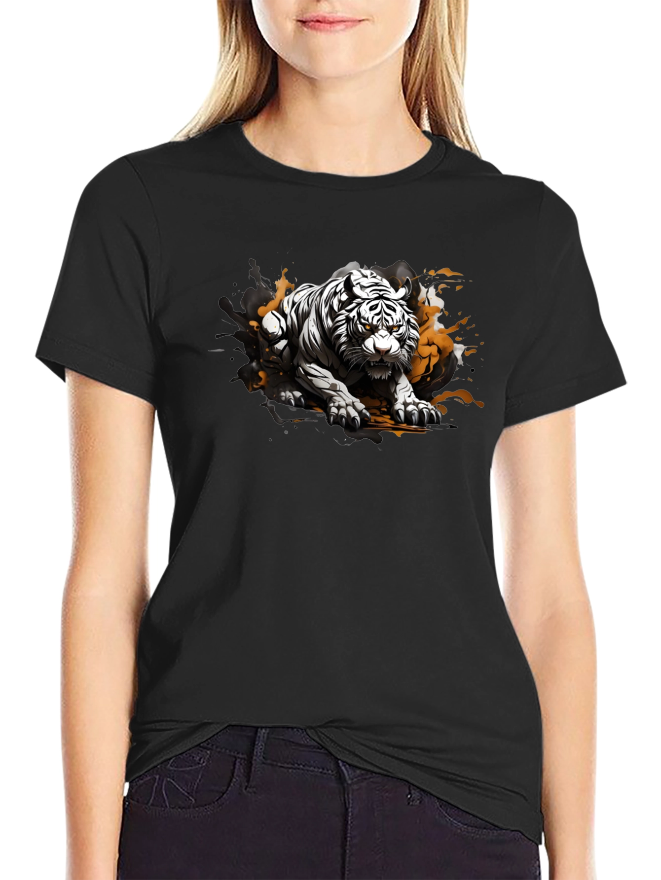Black Tiger Graphic Black T-Shirt view 2
