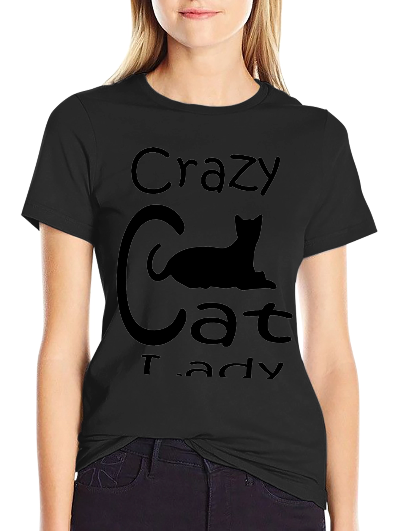 Black Crazy Cat Lady T-Shirt - Black view 2
