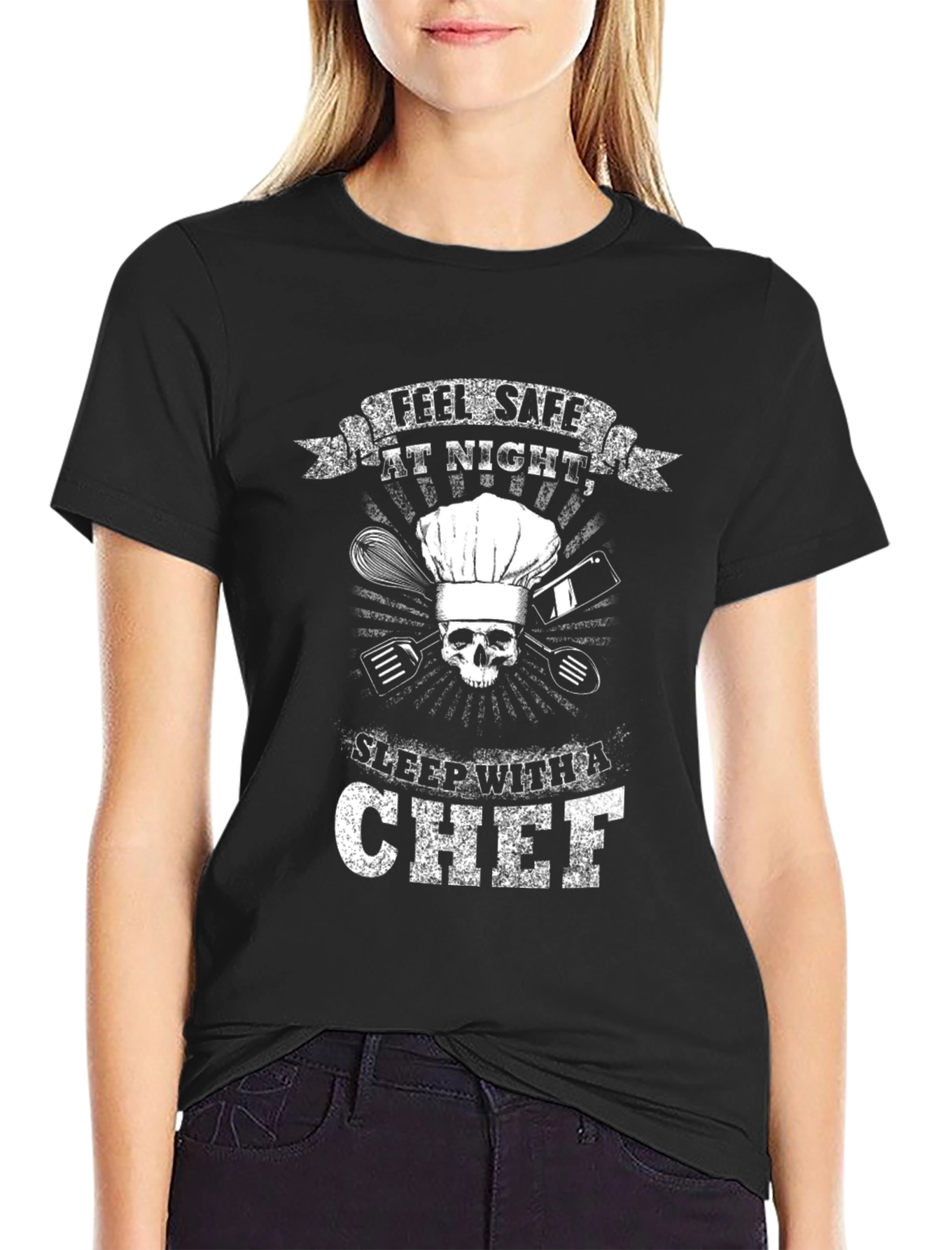 Black Feel Safe At Night Chef T-Shirt view 2