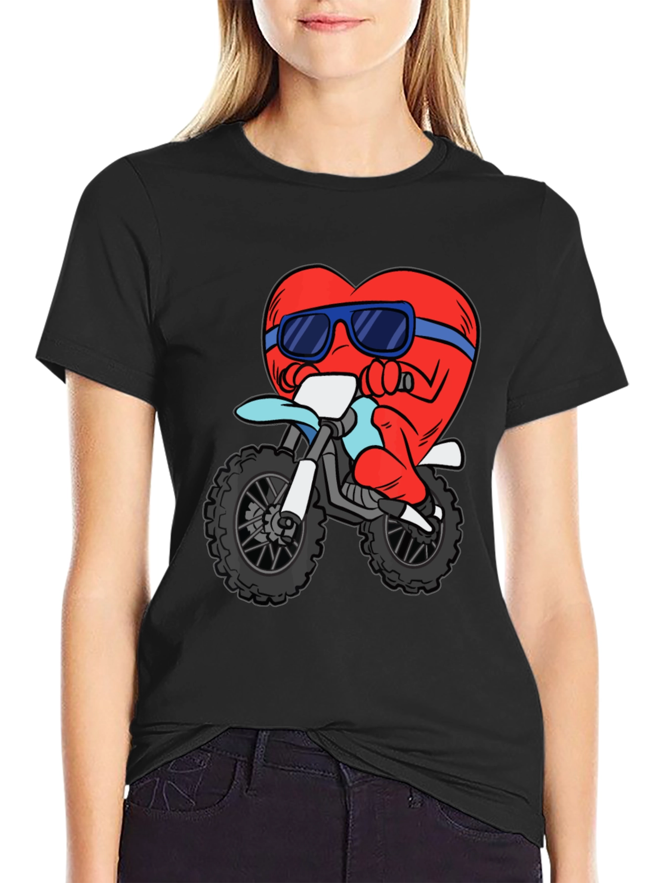 Black Heart Riding a Motorcycle Graphic T-Shirt view 2