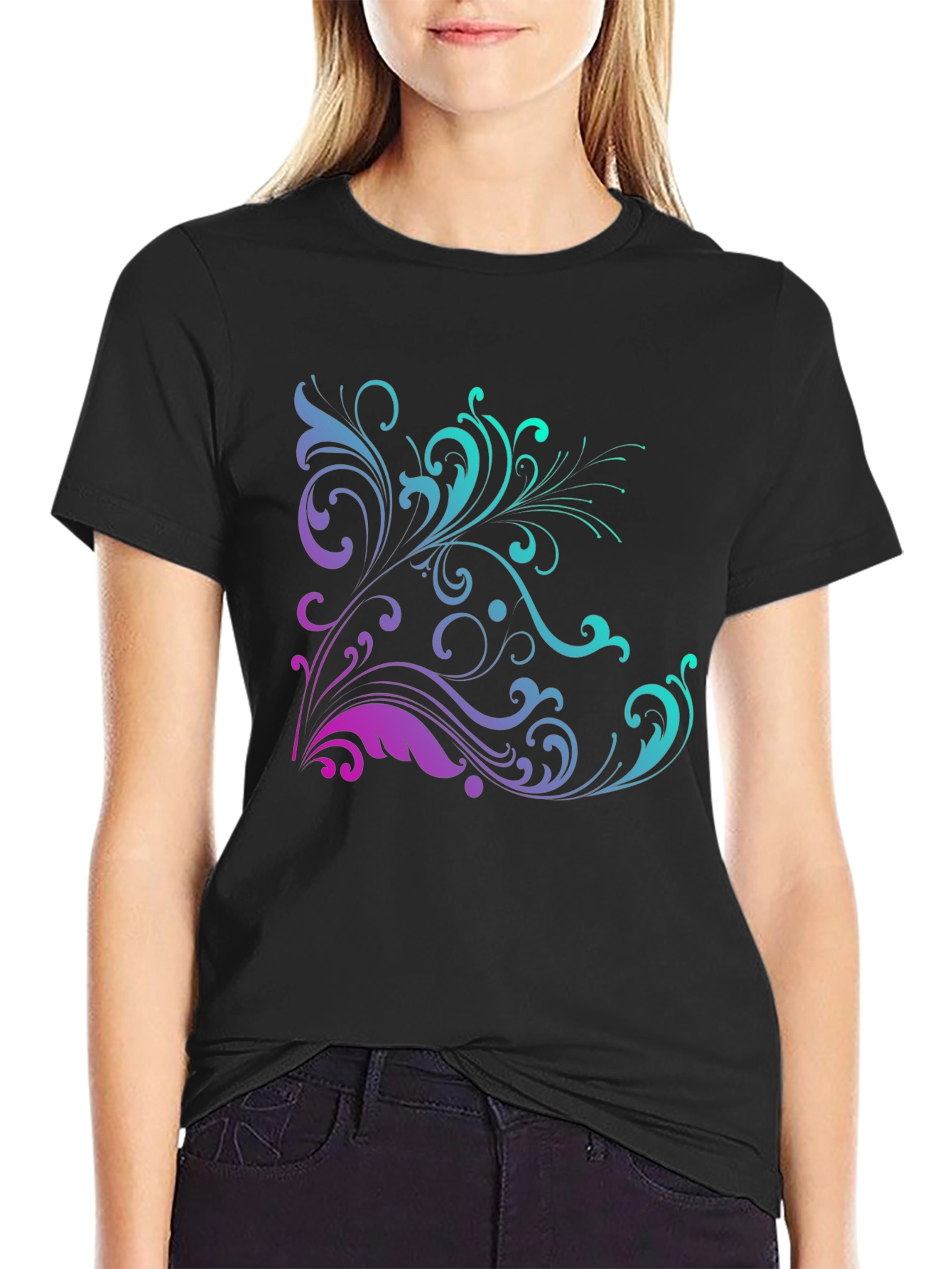 Black Floral Swirl Graphic Tee - Trendy Black T-Shirt view 2