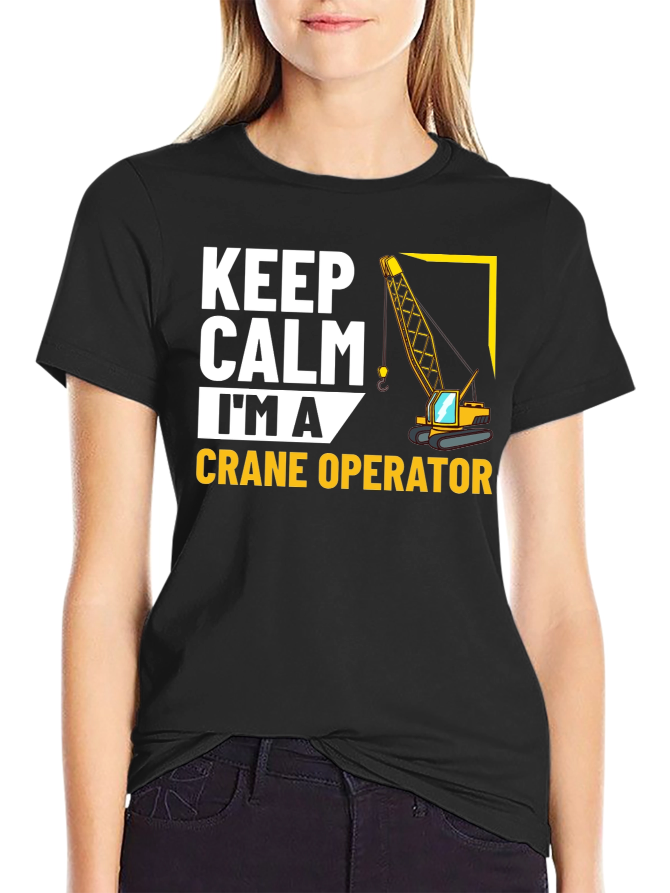 Black Keep Calm Crane Operator T-Shirt view 2