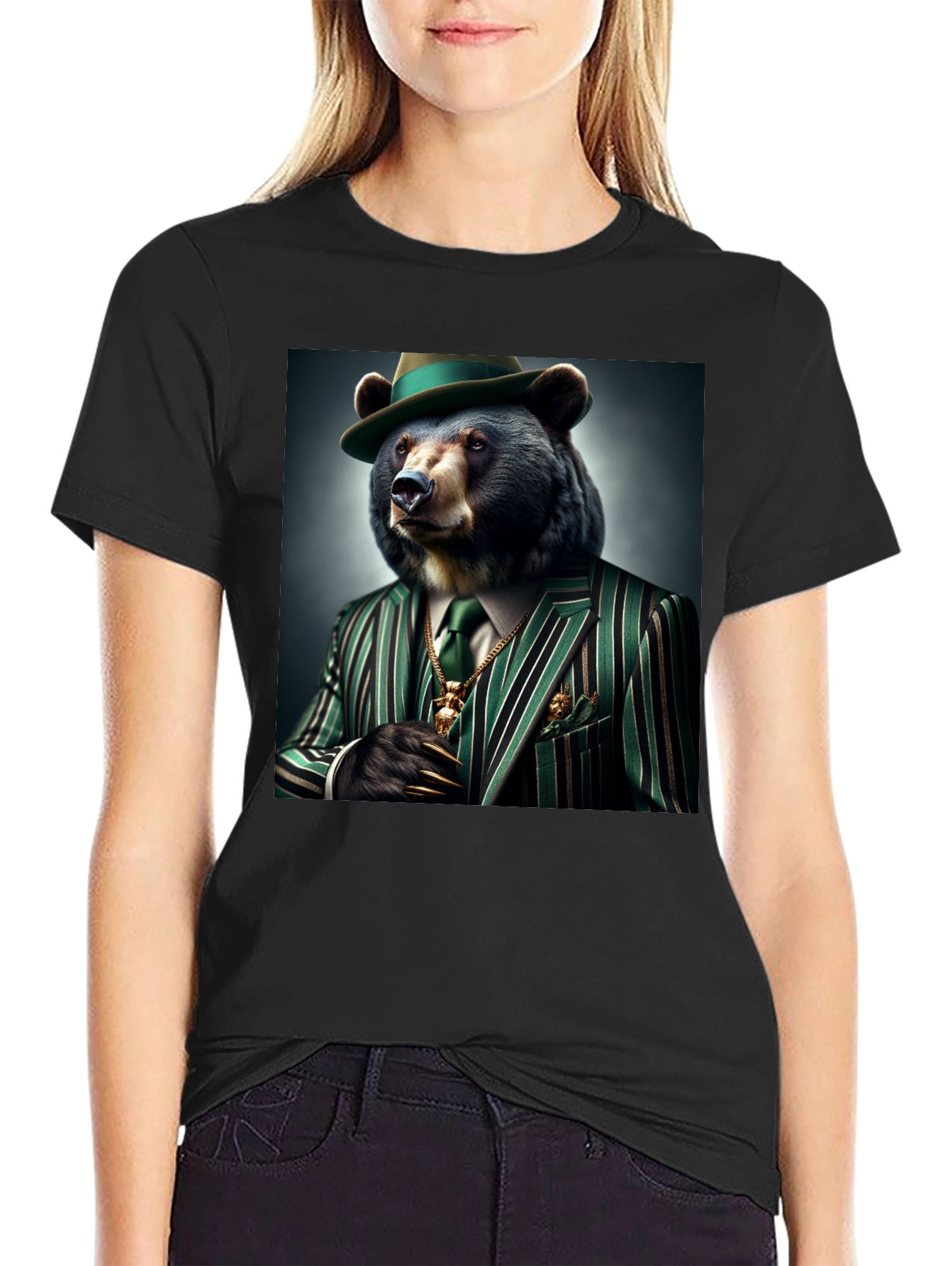 Black Gangster Bear T-Shirt: Sharp Dressed Animal Tee view 2