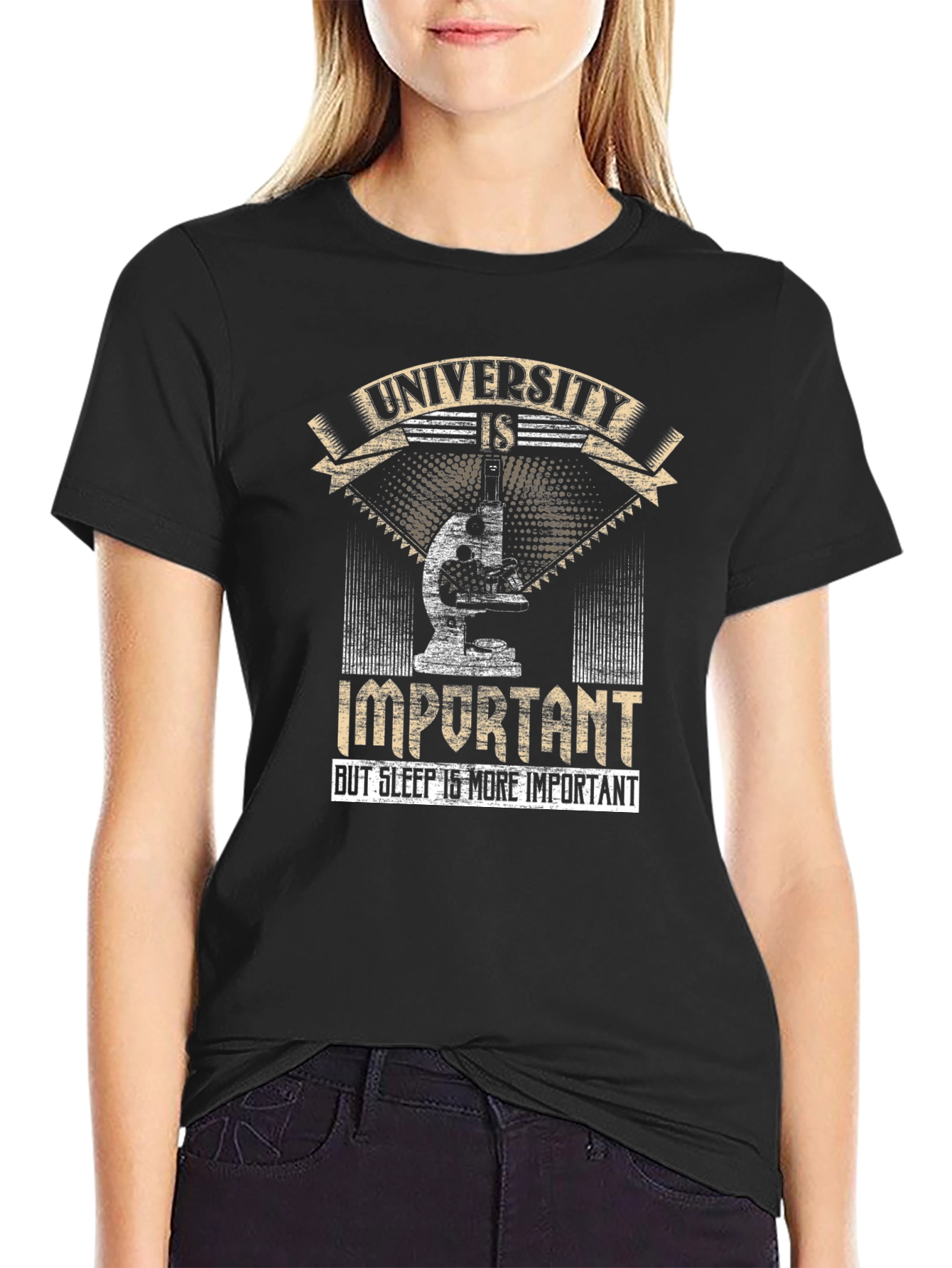 Black University & Sleep Graphic T-Shirt - Black view 2