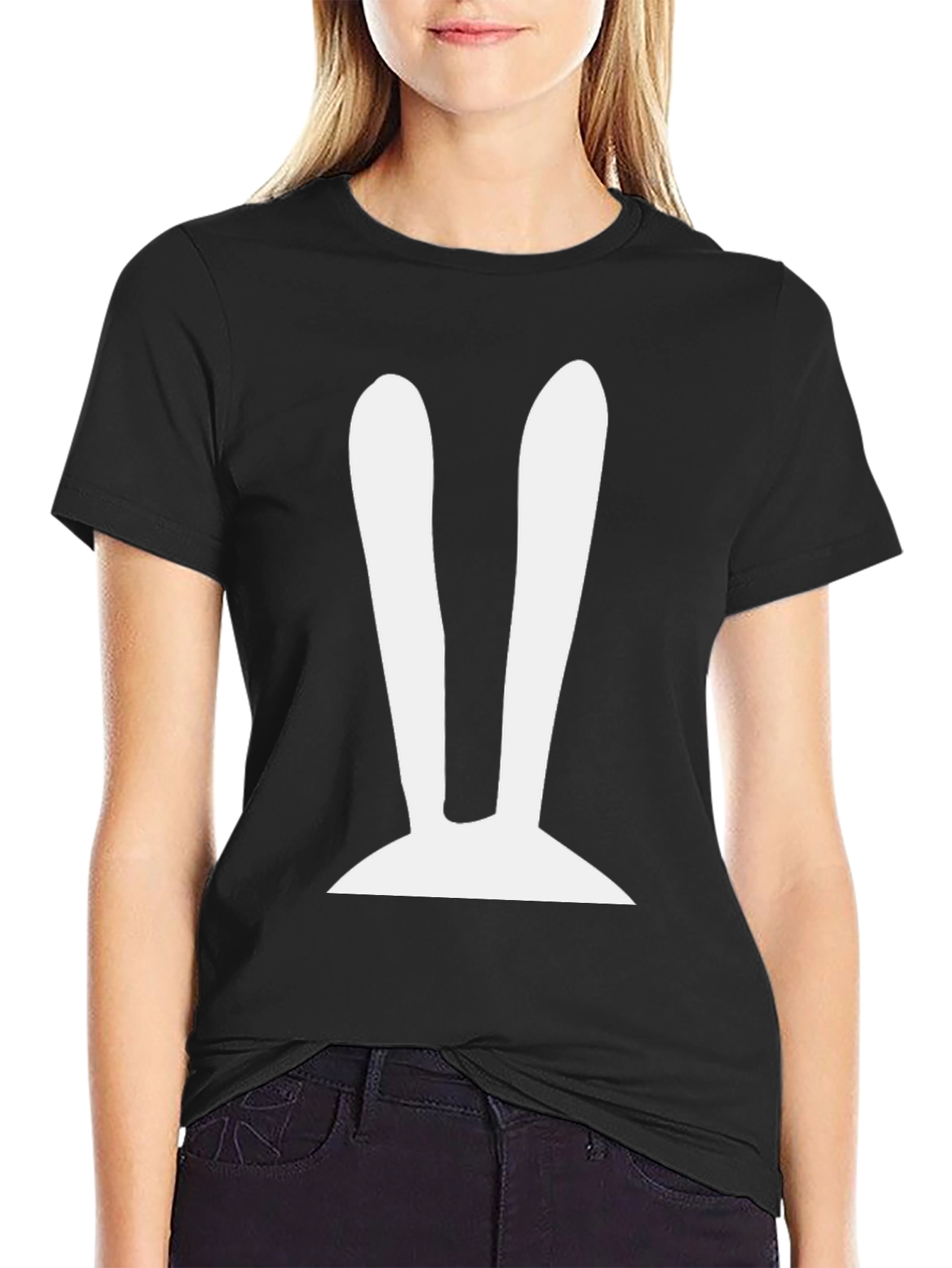 Black Bunny Ears Graphic T-Shirt - Black Cotton Tee view 2