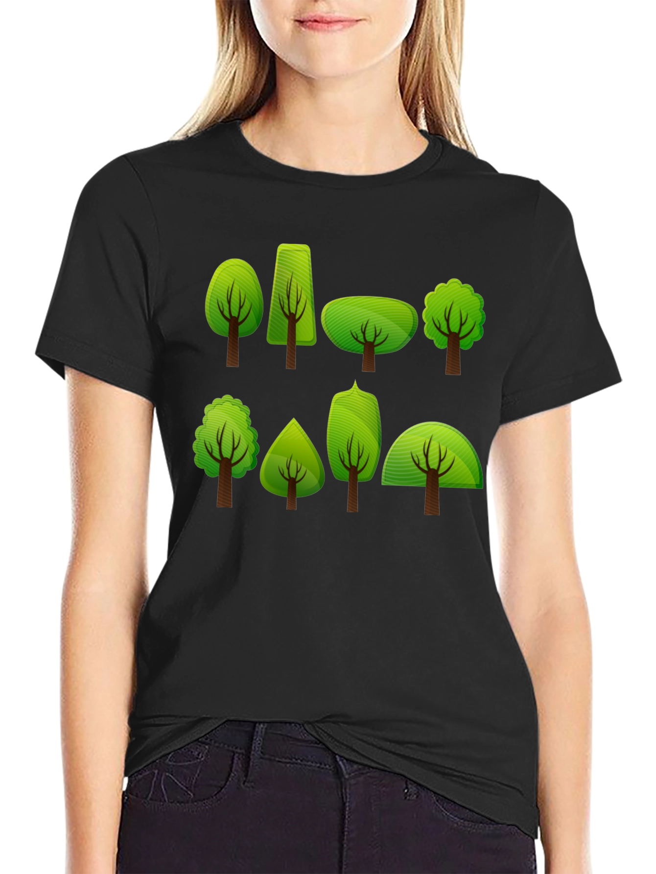 Black Nature Trees Graphic Tee - Black Cotton T-Shirt view 2