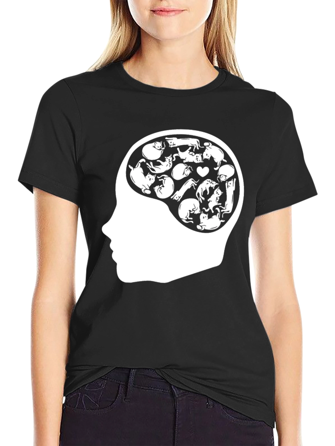 Black Cat Brain T-Shirt - Crazy Cat Lover Tee view 2