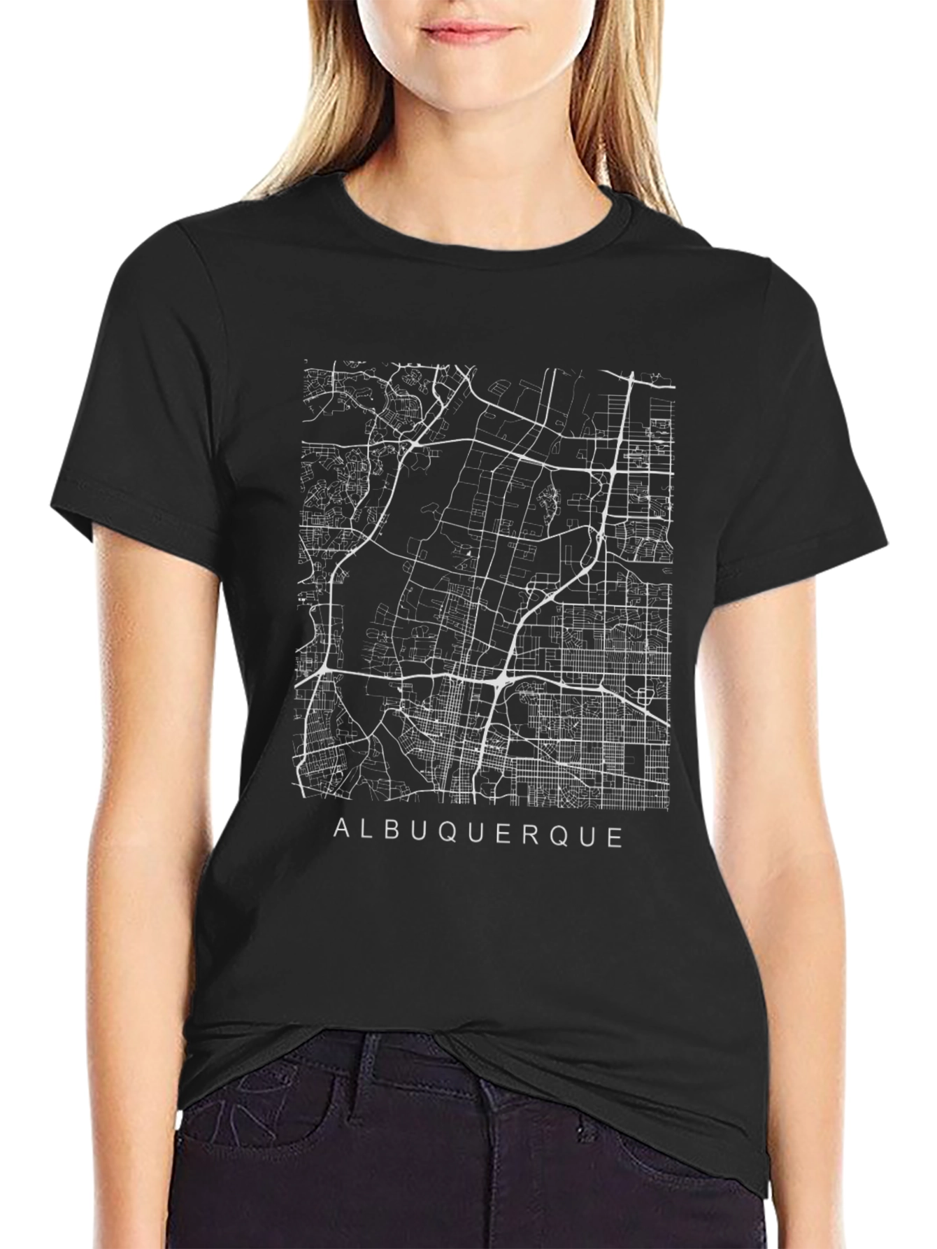 Black Albuquerque City Map Graphic T-Shirt view 2