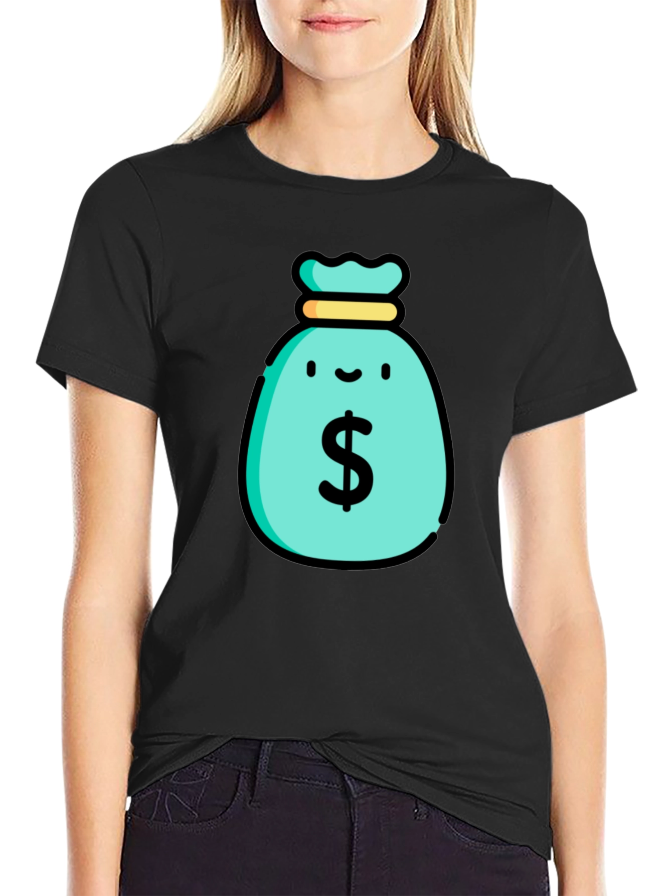 Black Money Bag Graphic T-Shirt - Black view 2